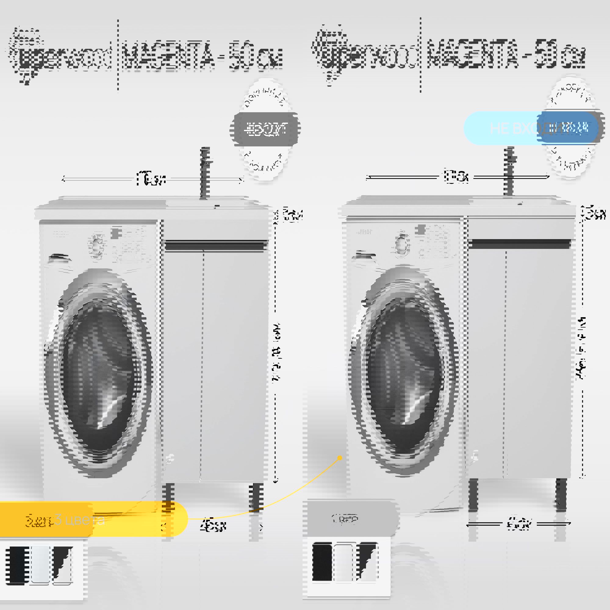 Изображение товара Тумба под стиральную машину Uperwood Magenta 5930205166 напольная 45см цвет белый