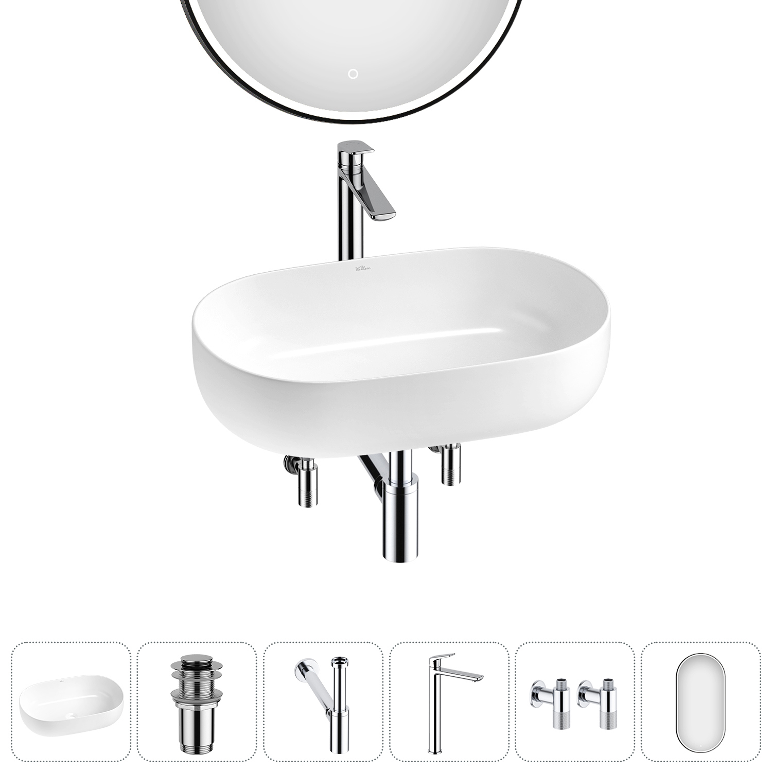 Изображение товара Раковина накладная Wellsee Chic Riviera 48см комплект 6 в 1 20217763R