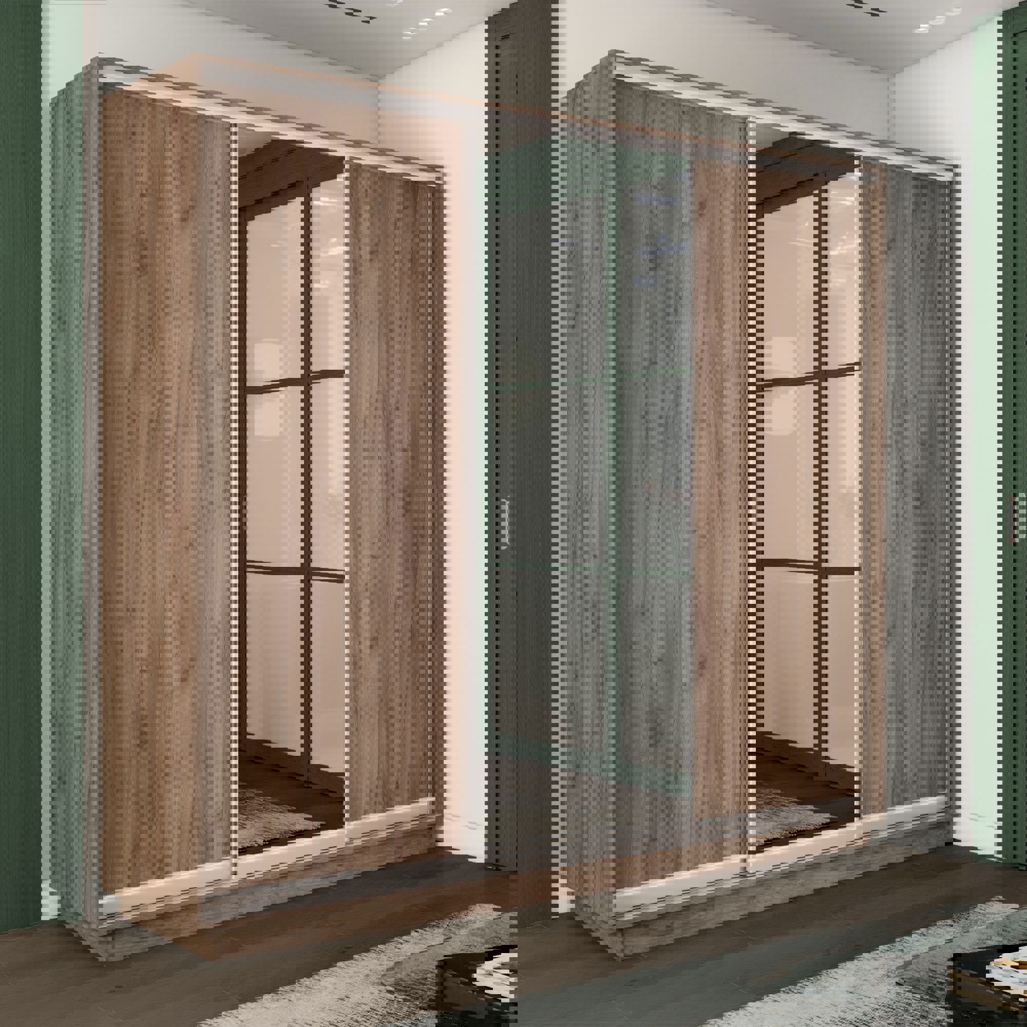 Изображение товара Шкаф-купе Мебельная Компания Е1 3 дверный 240x180x60 см зеркало 9 полок ЛДСП цвет крафтовый дуб