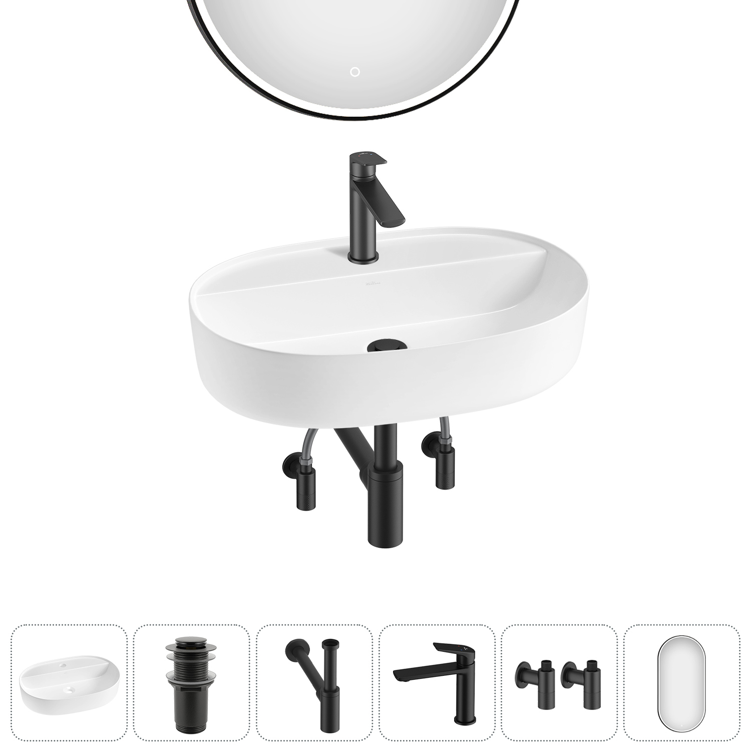 Изображение товара Раковина накладная Wellsee Chic Riviera 50см комплект 6 в 1 20217788R