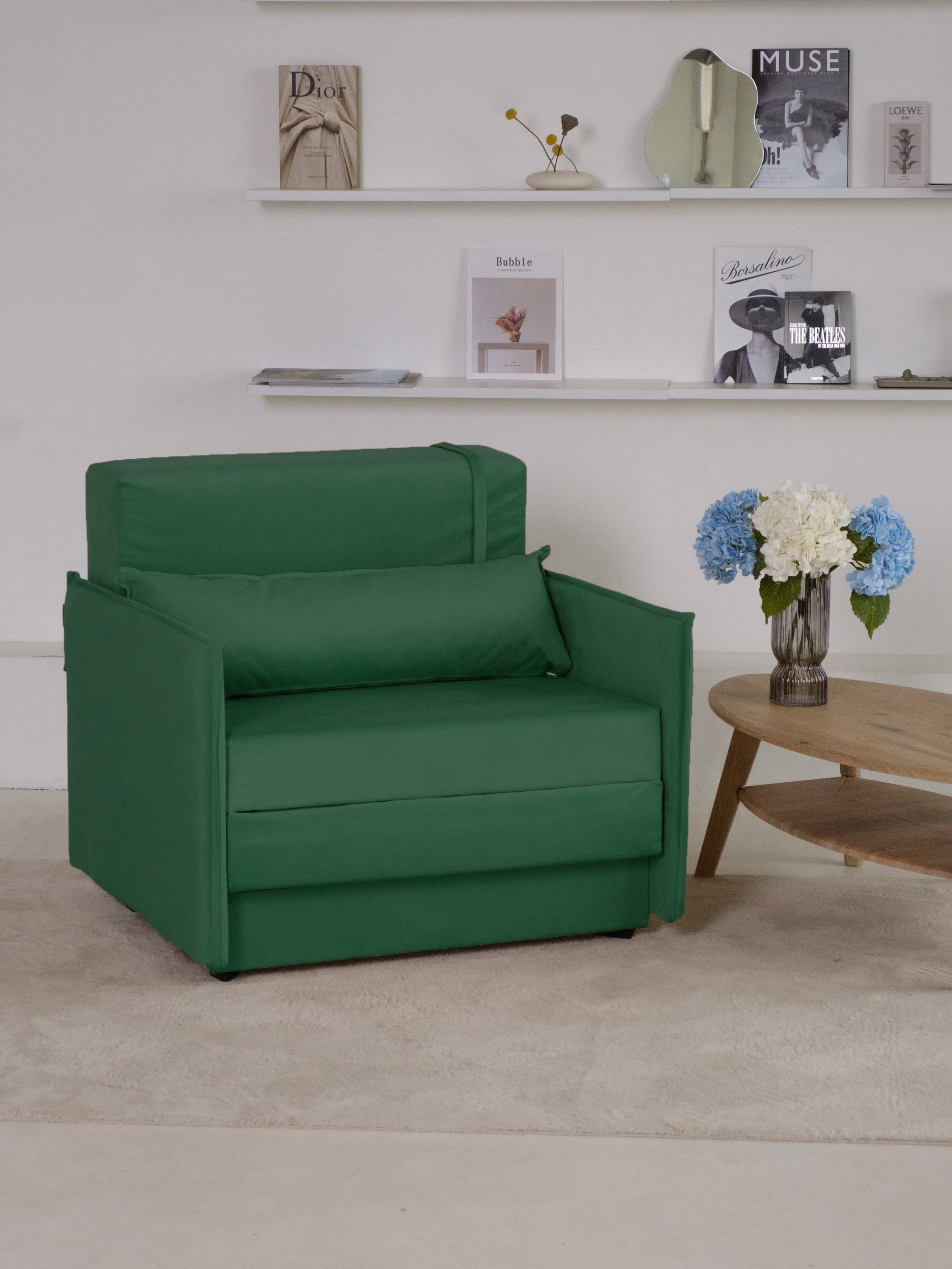 Изображение товара Кресло Диван не мебель Атлант 95x95x87 см велюр цвет темно зеленый