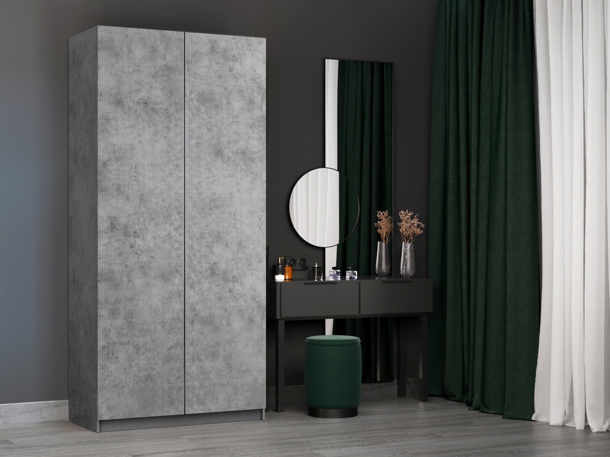 Изображение товара Шкаф распашной Мебельная компания Е1 Push to Move бетон 101x220x52.5 см ЛДСП современный дизайн