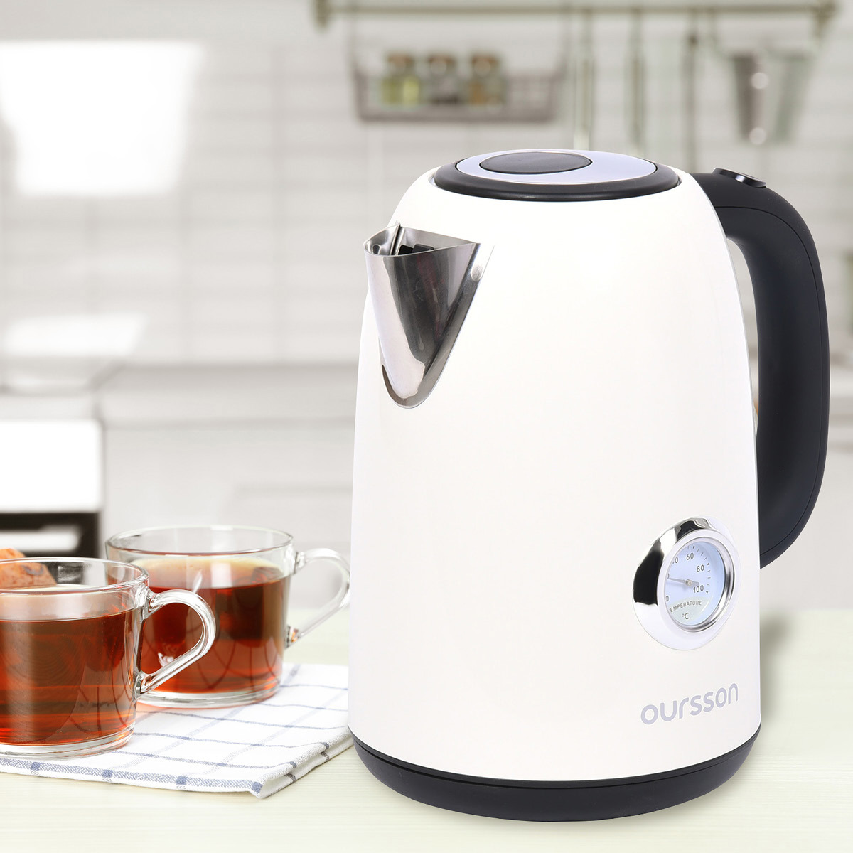 Изображение товара Электрический чайник Oursson KE1752M 1.7 л металл слоновая кость с термометром
