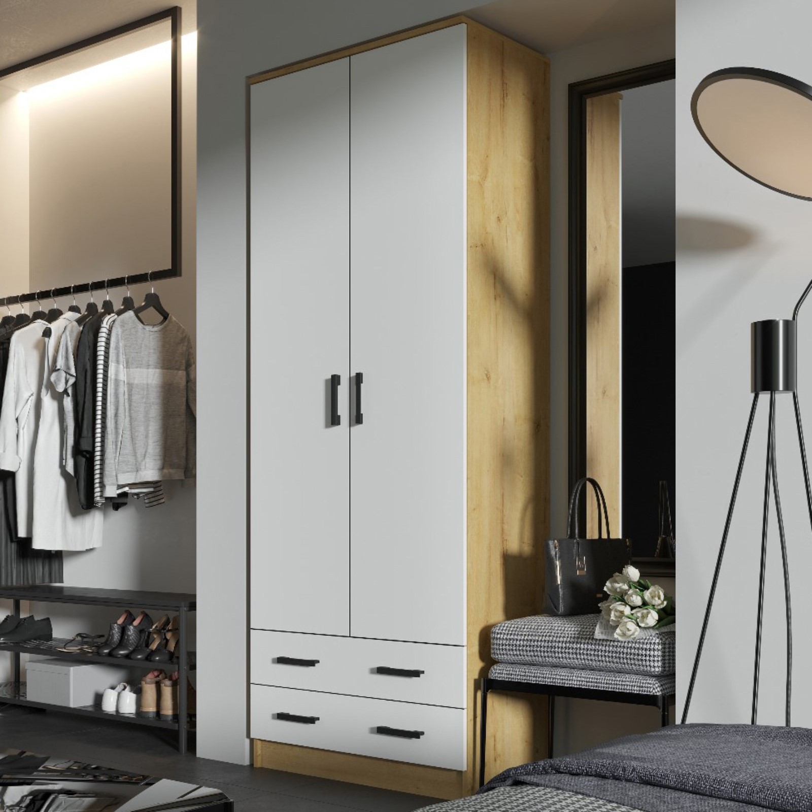 Изображение товара Шкаф распашной Клик мебель 80x220x48.7 см дуб вотан стиль современный