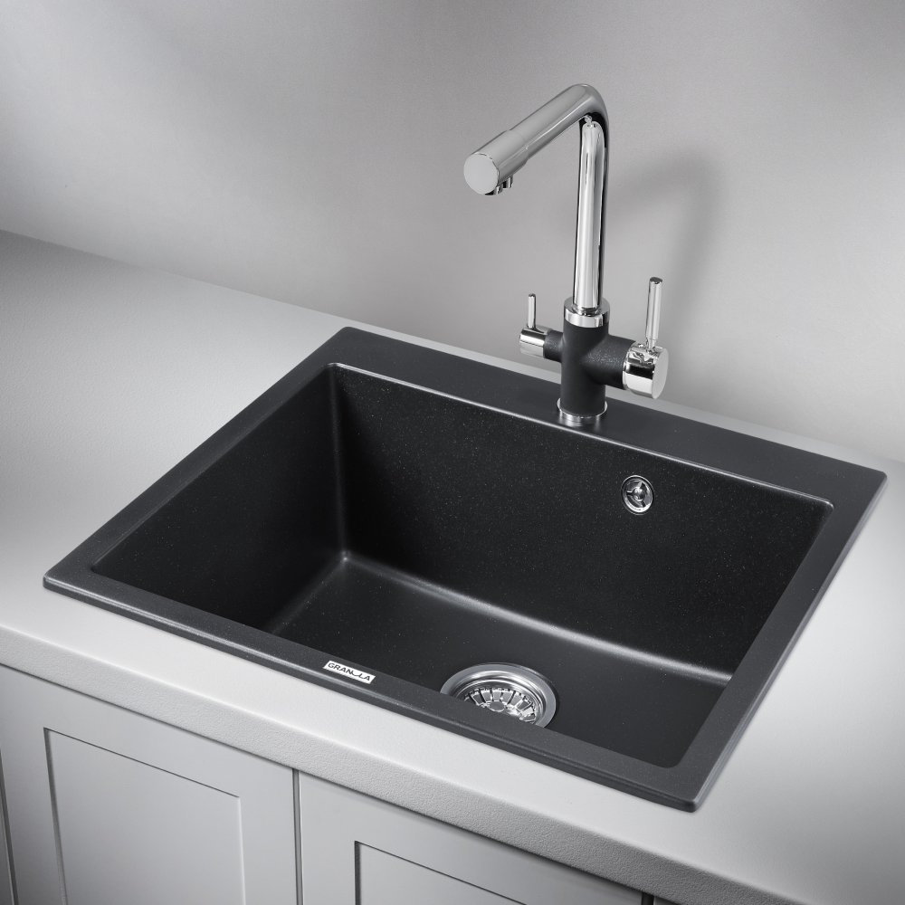 Изображение товара Врезная кухонная мойка Granula 6001 Шварц из искусственного камня 52x60 см