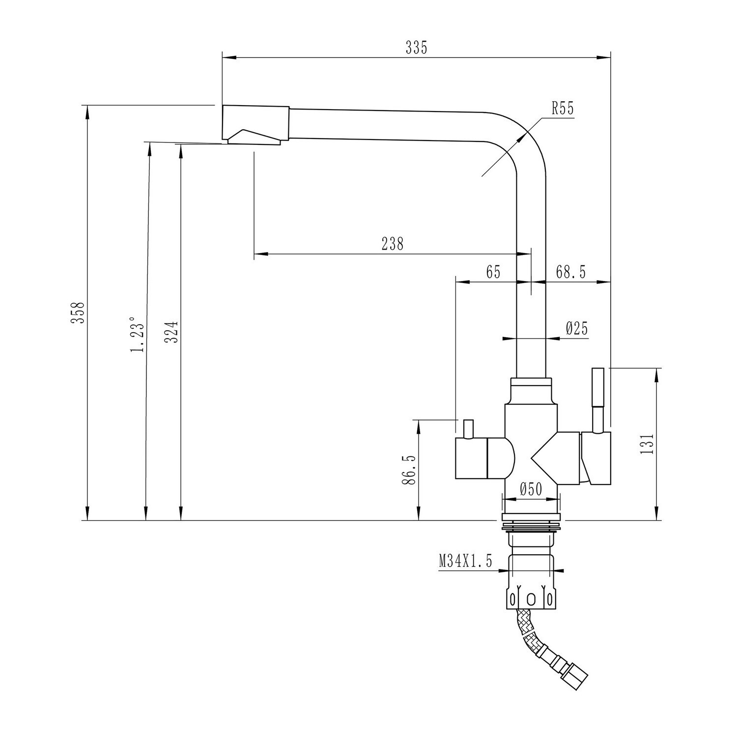 Изображение товара Смеситель Mixline MLSS-0320 Нержавеющая сталь 32 см/24 см, однорычажный, с гибким изливом