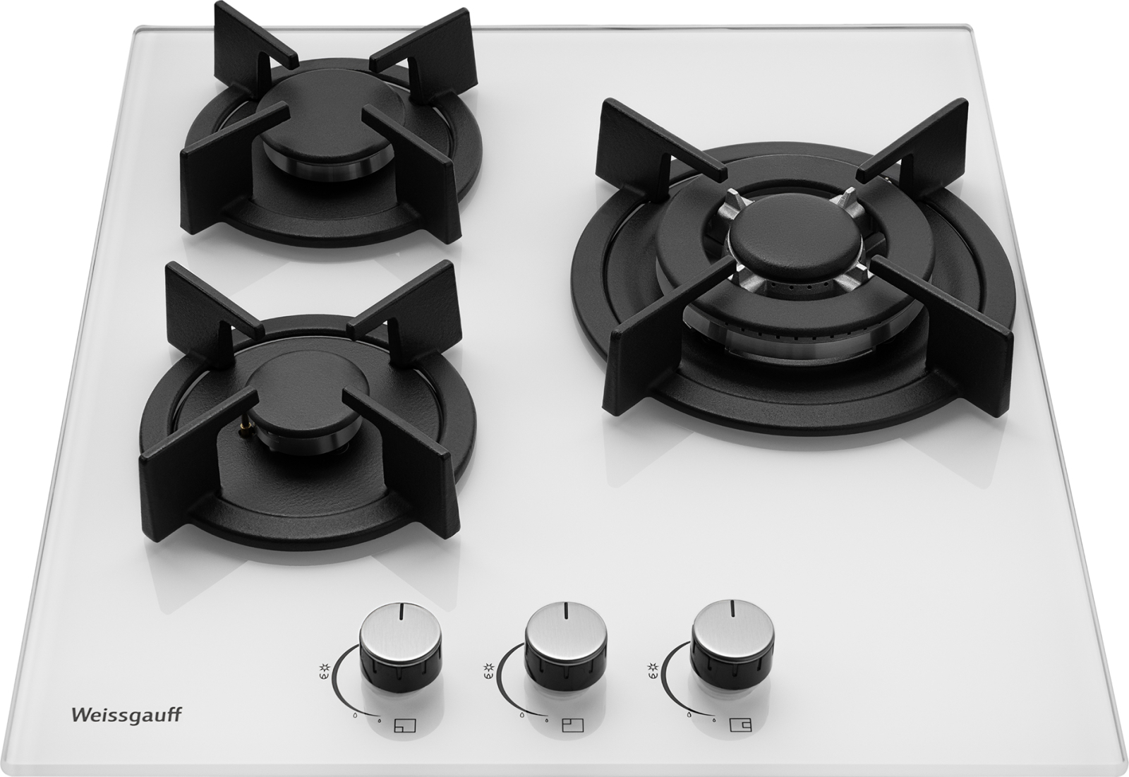 Изображение товара Газовая варочная панель Weissgauff Hgg 451 Wgh Nano Glass 45 см 3 конфорки белый