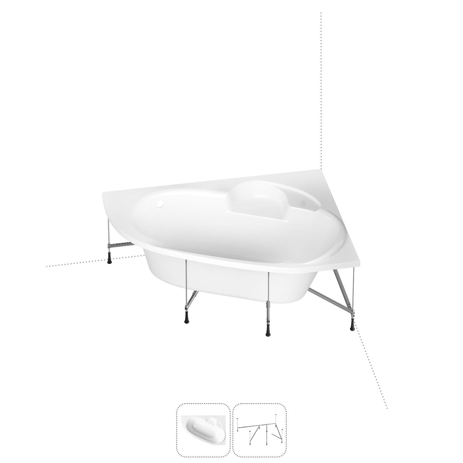 Изображение товара Угловая ванна Lavinia Boho Bell Pro S1-3702170R литьевой акрил 170x110 см правый разворот, с усиленным металлическим каркасом