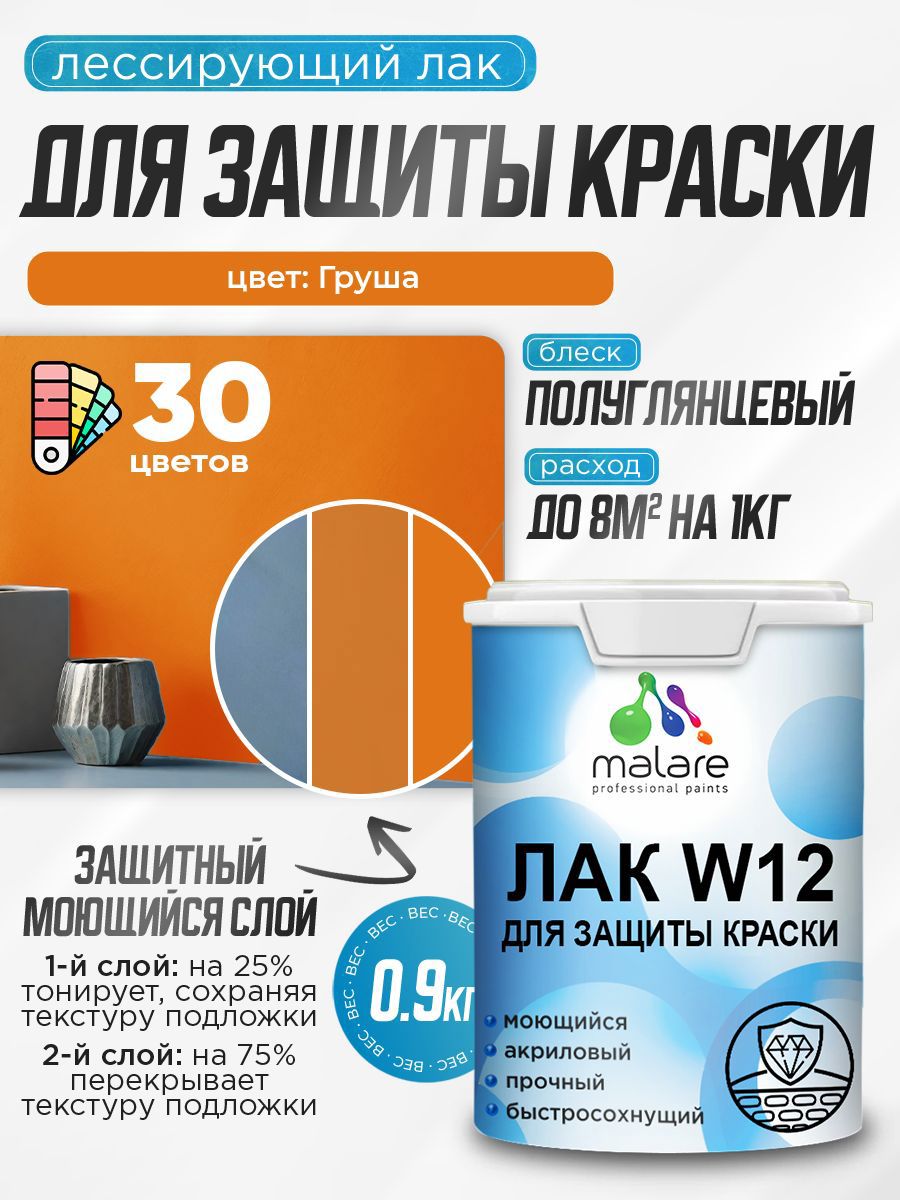 Изображение товара Лак для защиты акриловых красок тонирующий Malare Series W моющийся экологичный полуглянцевый груша 0.9 кг