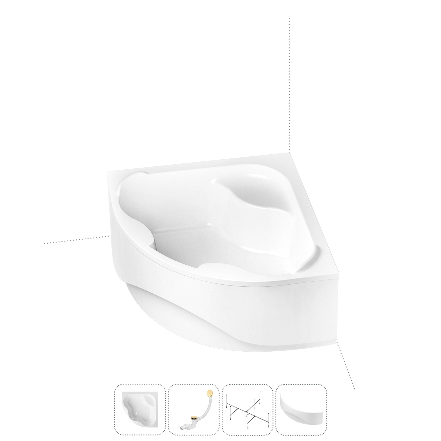 Изображение товара Ванна угловая Lavinia Boho Aveo 202011273 литьевой акрил 140x140 с каркасом, экраном и слив-переливом