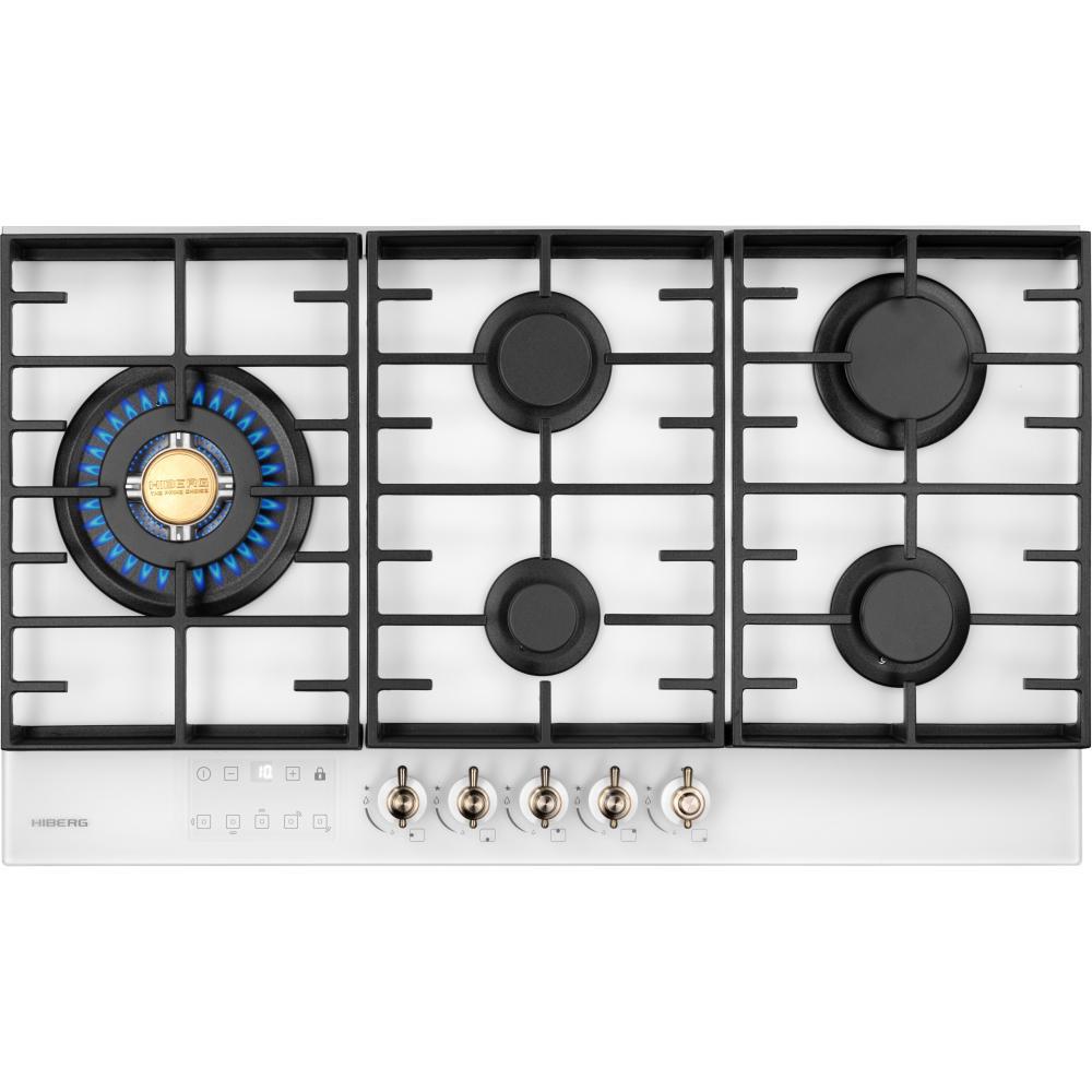 Изображение товара Газовая варочная панель Hiberg VM 9255 87.4 см 5 конфорок белый матовый