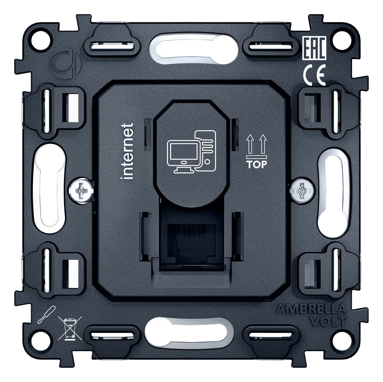 Изображение товара Встраиваемая компьютерная розетка RJ45 Cat 6 с заземлением Ambrella Volt VM188 серый