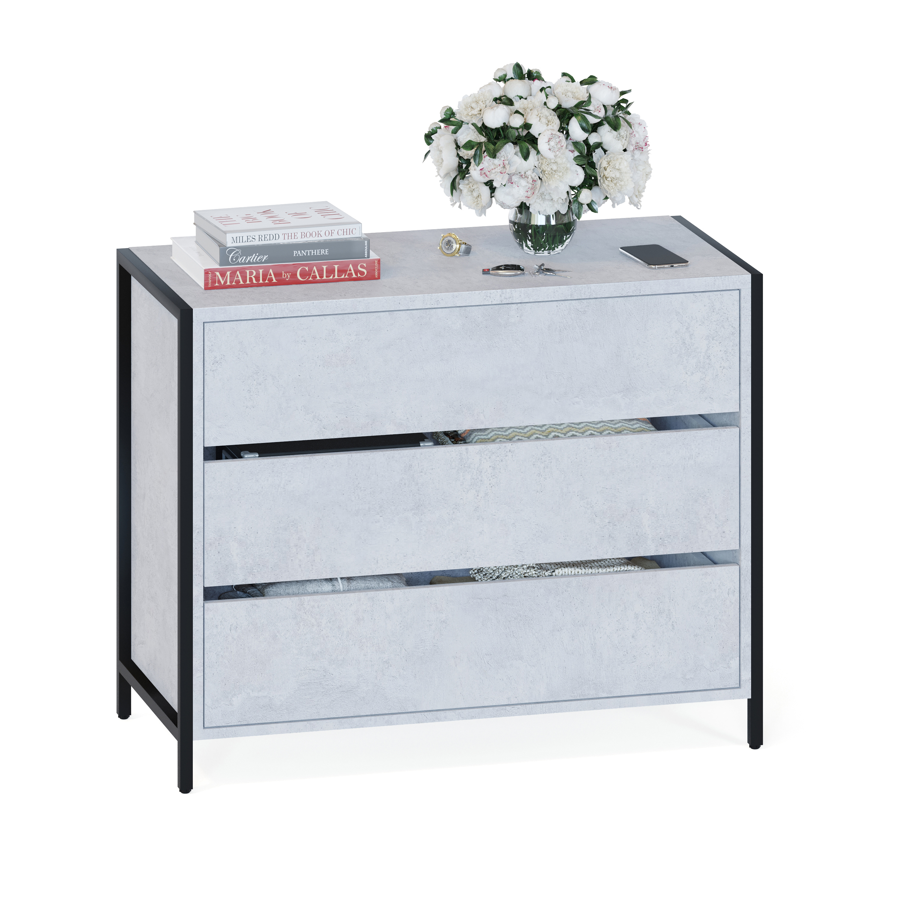 Изображение товара Комод СОКОЛ-Т Т-401 Бетон, 3 ящика, ЛДСП, 94x75,5x44,9 см