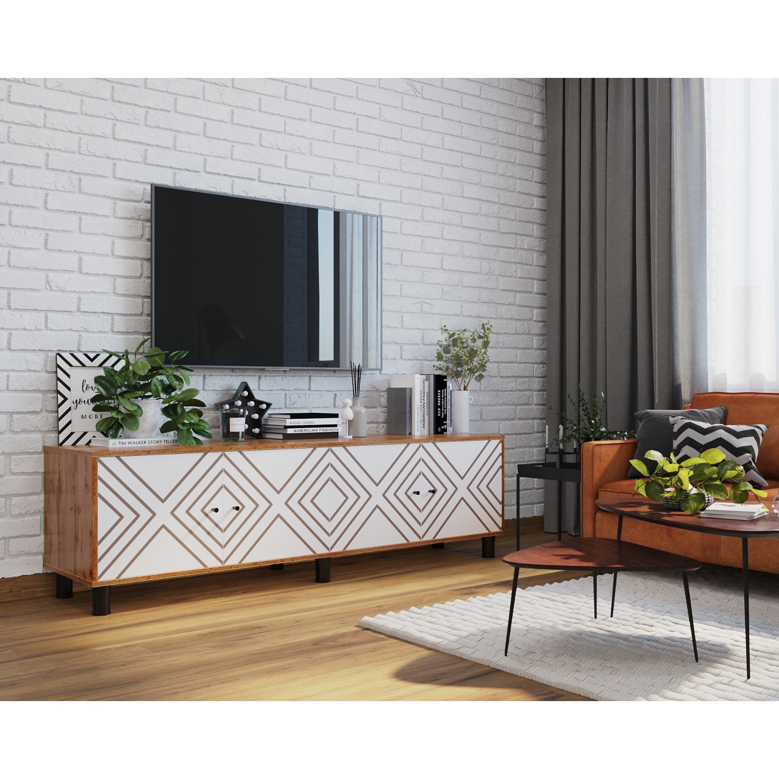 Изображение товара Тумба под телевизор Клик мебель 9501652 белая современная вместительная