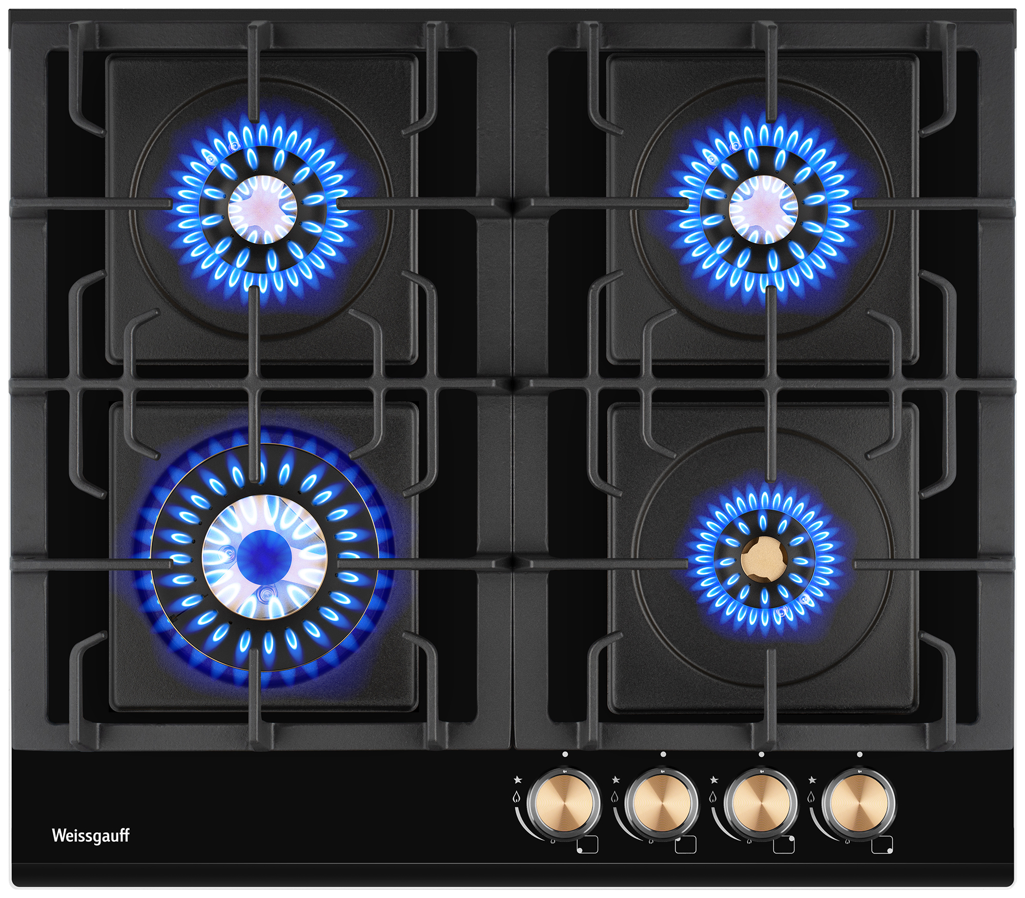 Изображение товара Газовая варочная панель Weissgauff HGG 641 BV Volcano Burner Nano Glass 60 см 4 конфорки