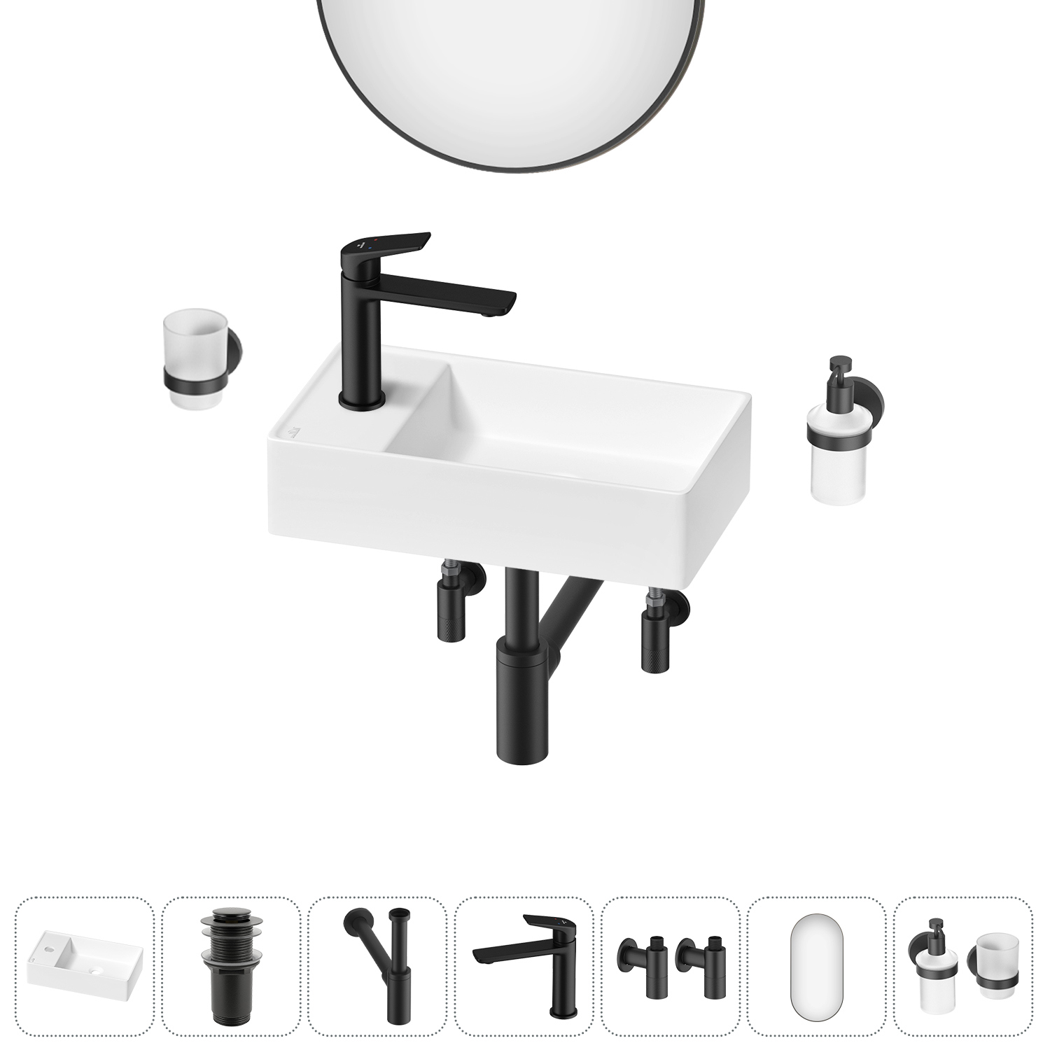 Изображение товара Раковина мини Wellsee WC Area 41см комплект 7 в 1 Матовая белая Польша