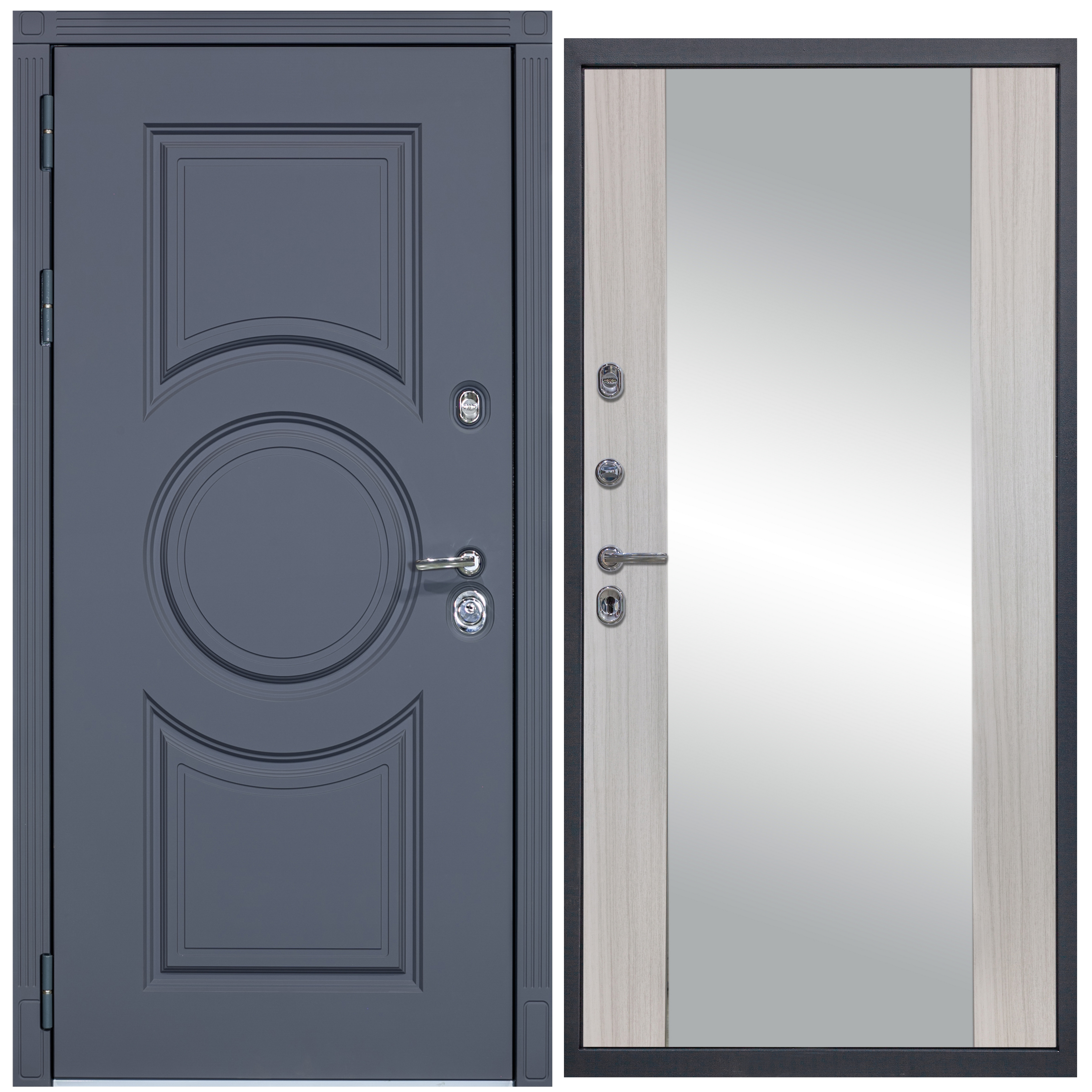 Изображение товара Входная дверь Diva STR МХ-30 Левый, 2050x960 мм, серо-бежевый софт с зеркалом