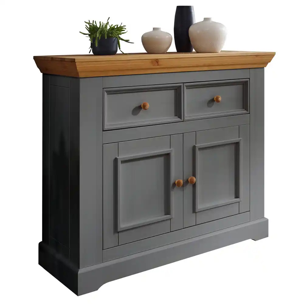 Изображение товара Комод Дом мебели из сосны 222 Велюз 2 ящика 108.6x42x94 см массив сосны цвет серый/бейц-масло