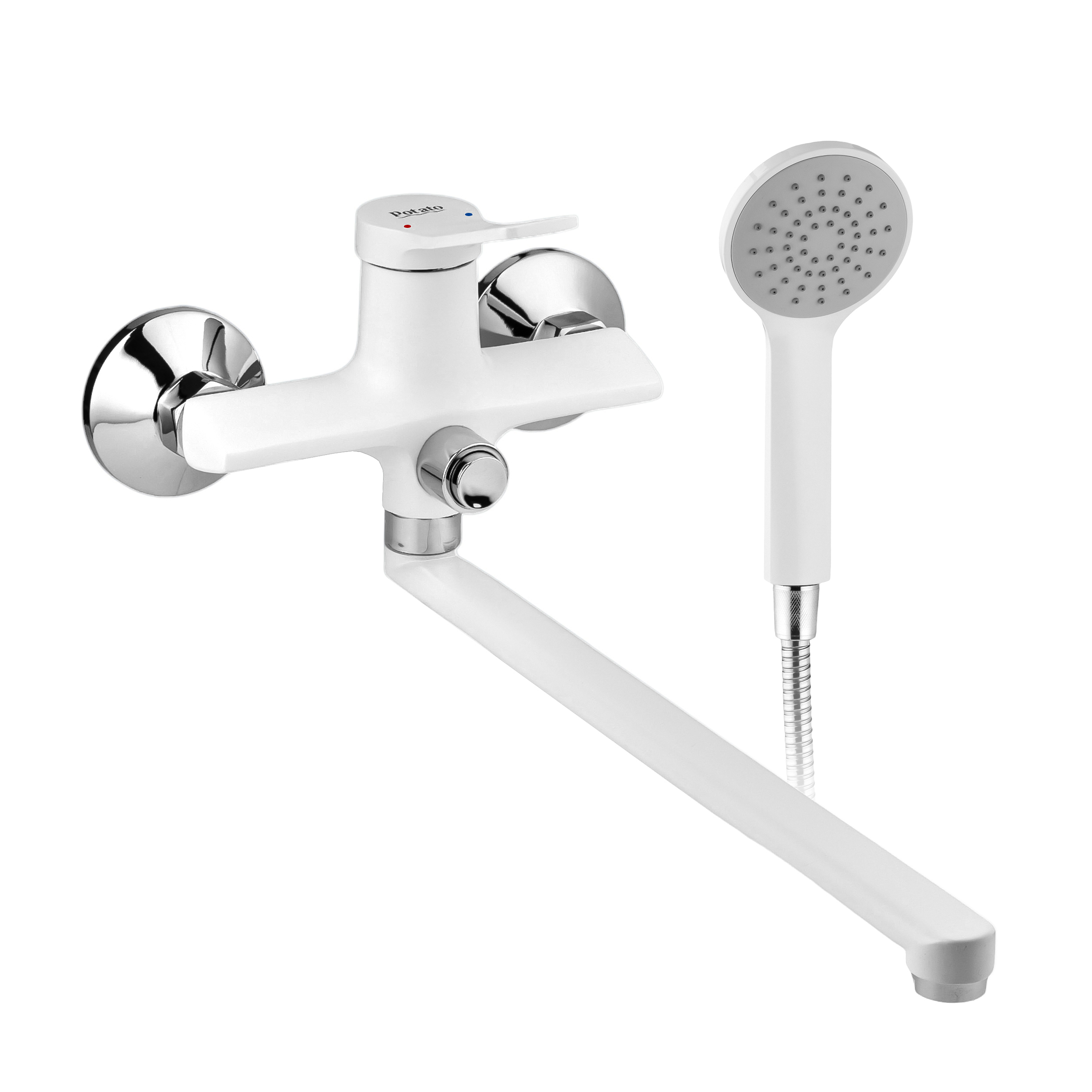 Изображение товара Смеситель для ванны Potato P22292W двухвентильный с душевой лейкой цвет белый матовый