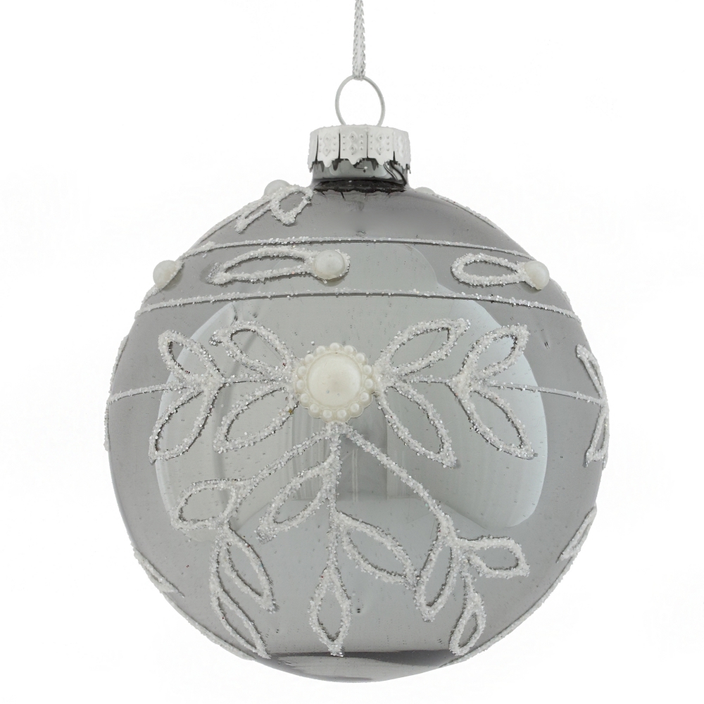 Изображение товара Стеклянный елочный шар 746513 8 см серый серебристый праздничное украшение
