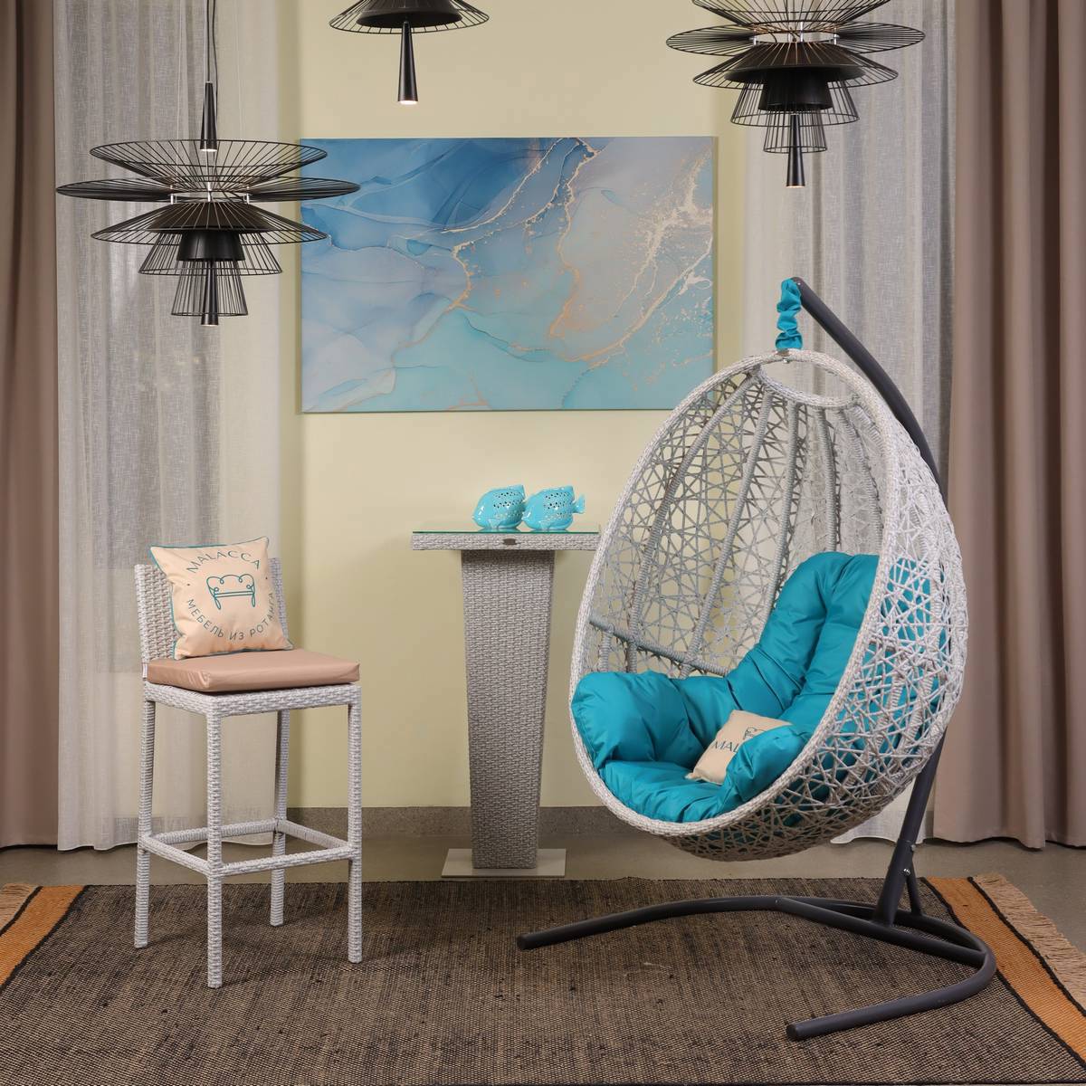 Изображение товара Кресло подвесное Malacca Лаурель 1-х местные до 120 кг белый/голубой