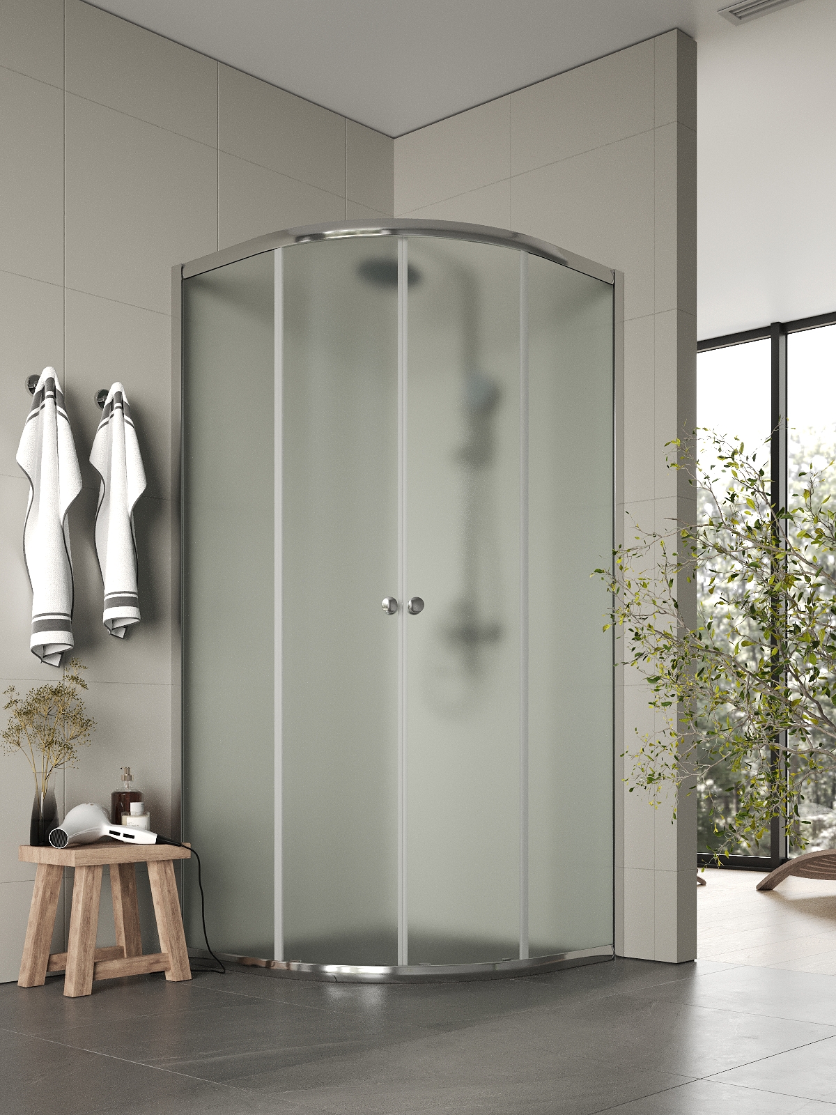 Изображение товара Душевой уголок Topline SC190M-G 1/4 круга 88x88см хромированный профиль эффект стекла матовый