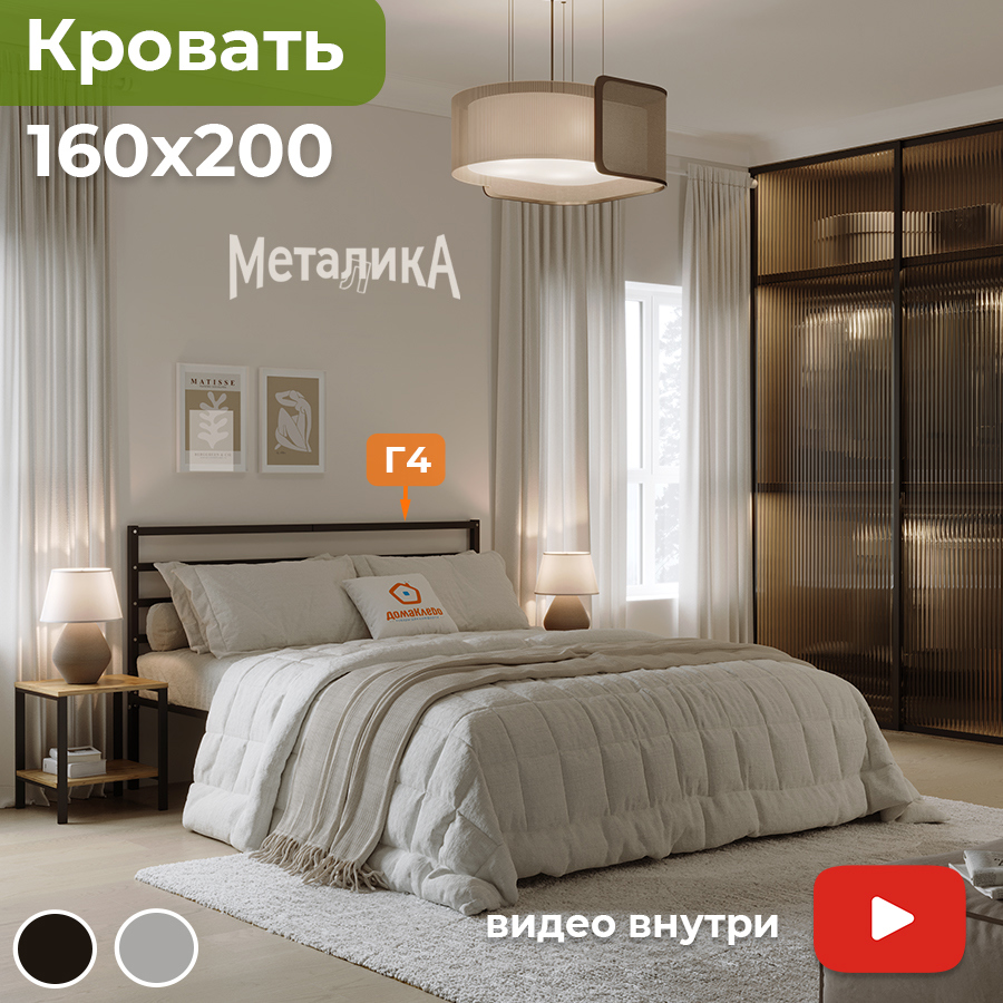 Изображение товара Металлическая двуспальная кровать ДОМАКЛЕВО Металика2 160х200 черная профиль 30х30