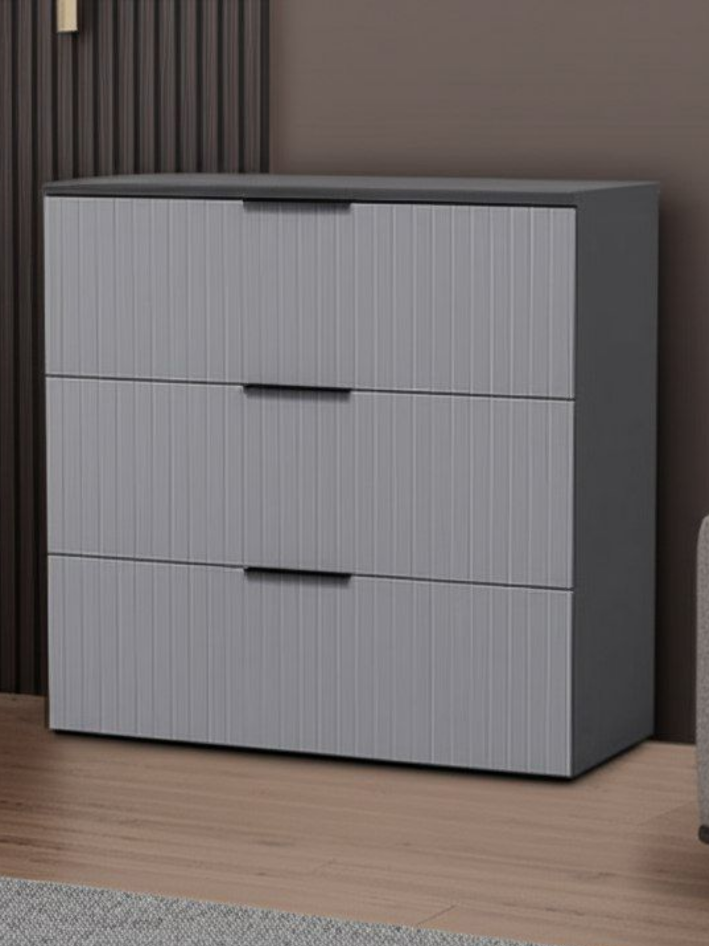 Изображение товара Комод Шарм 3 ящика из ЛДСП в стиле неоклассика 80x39.2x80 см серый матовый