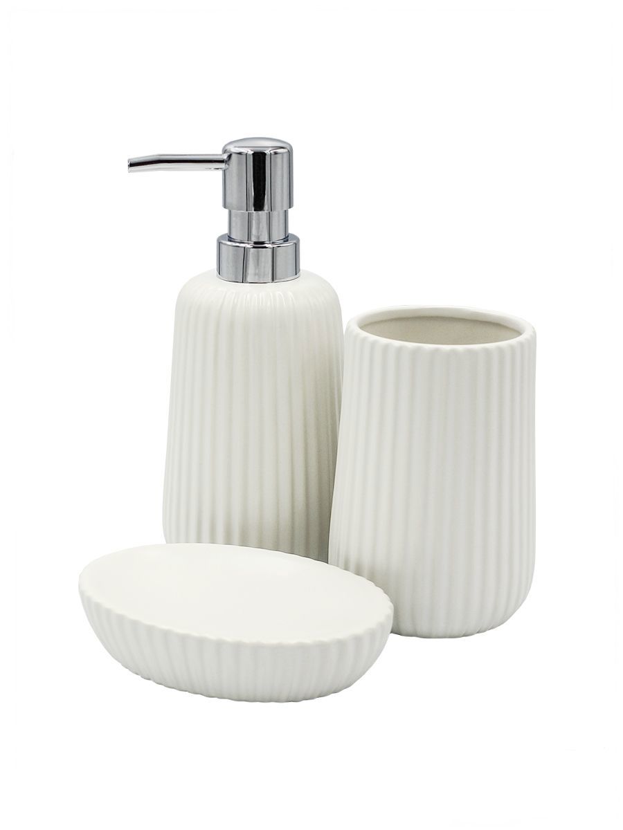Изображение товара Набор аксессуаров для ванной комнаты Bath Plus Guscio SET3: дозатор для жидкого мыла, мыльница, стакан для зубных щеток Изображение товара Набор аксессуаров для ванной комнаты Bath Plus Guscio SET3: дозатор для жидкого мыла, мыльница, стакан для зубных щеток