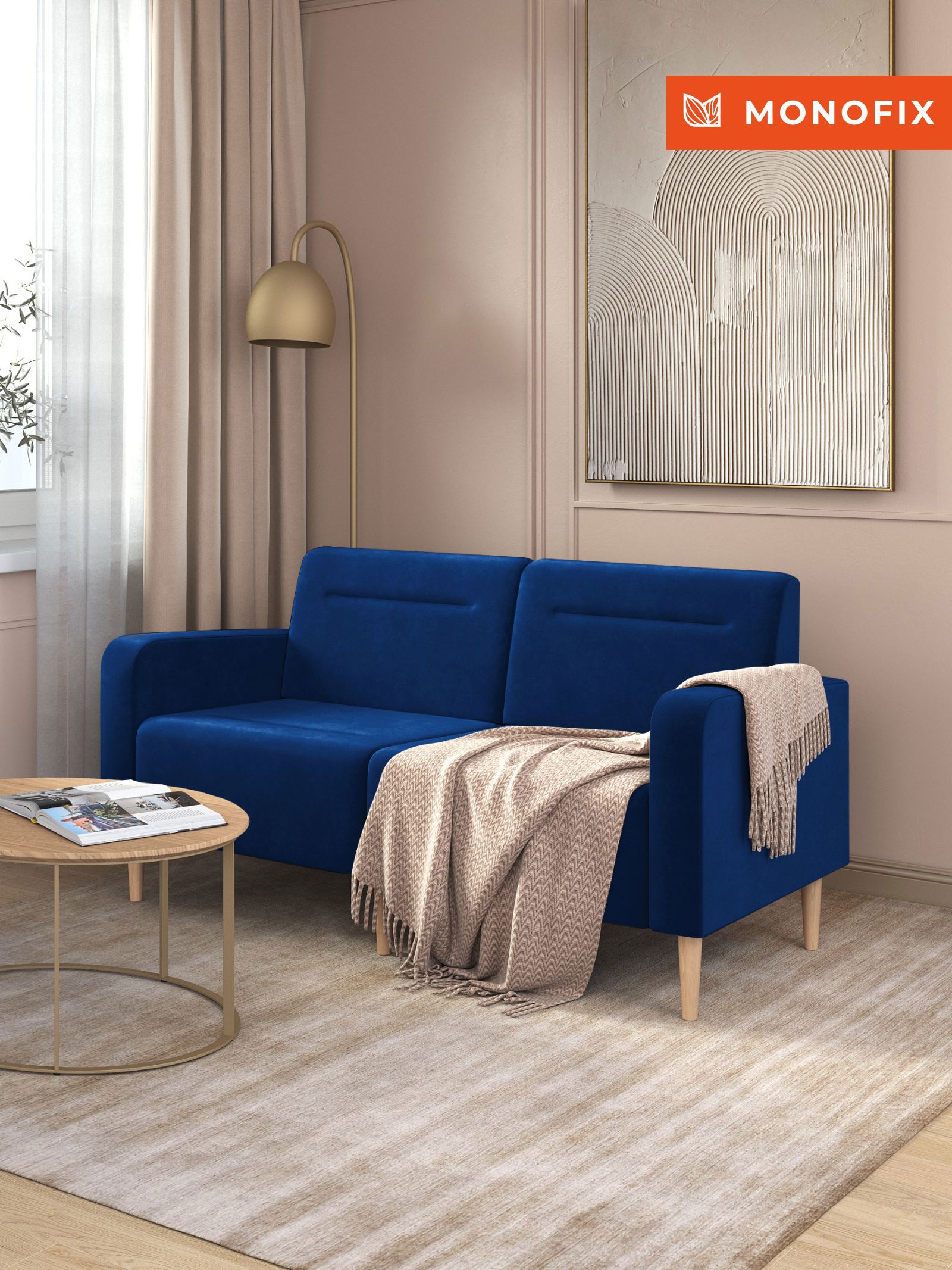 Изображение товара Диван прямой Monofix Фоксет велюр 162x82.5x72 см синий