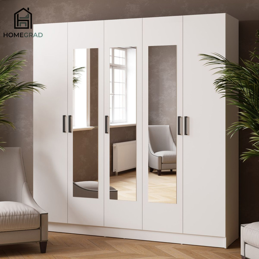 Изображение товара Дм шкаф для одежды Lars 200x210 см белый с зеркалом и фасадами из ЛДСП