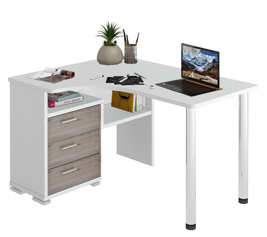 Изображение товара Стол Мэрдэс СР-132С-130 БЕН-ЛЕВ белый и ясень шимо светлый, угловой, с ящиком