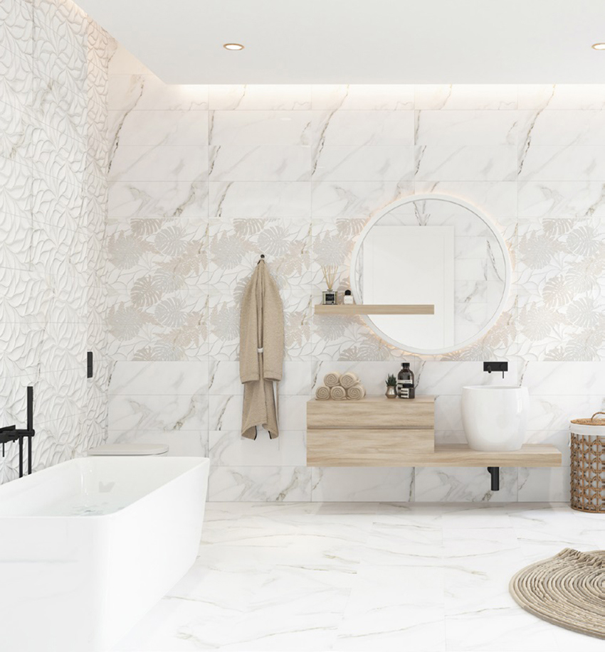 Изображение товара Настенная керамическая плитка Eletto Calacatta 24.2x70 см мраморный эффект белая Россия