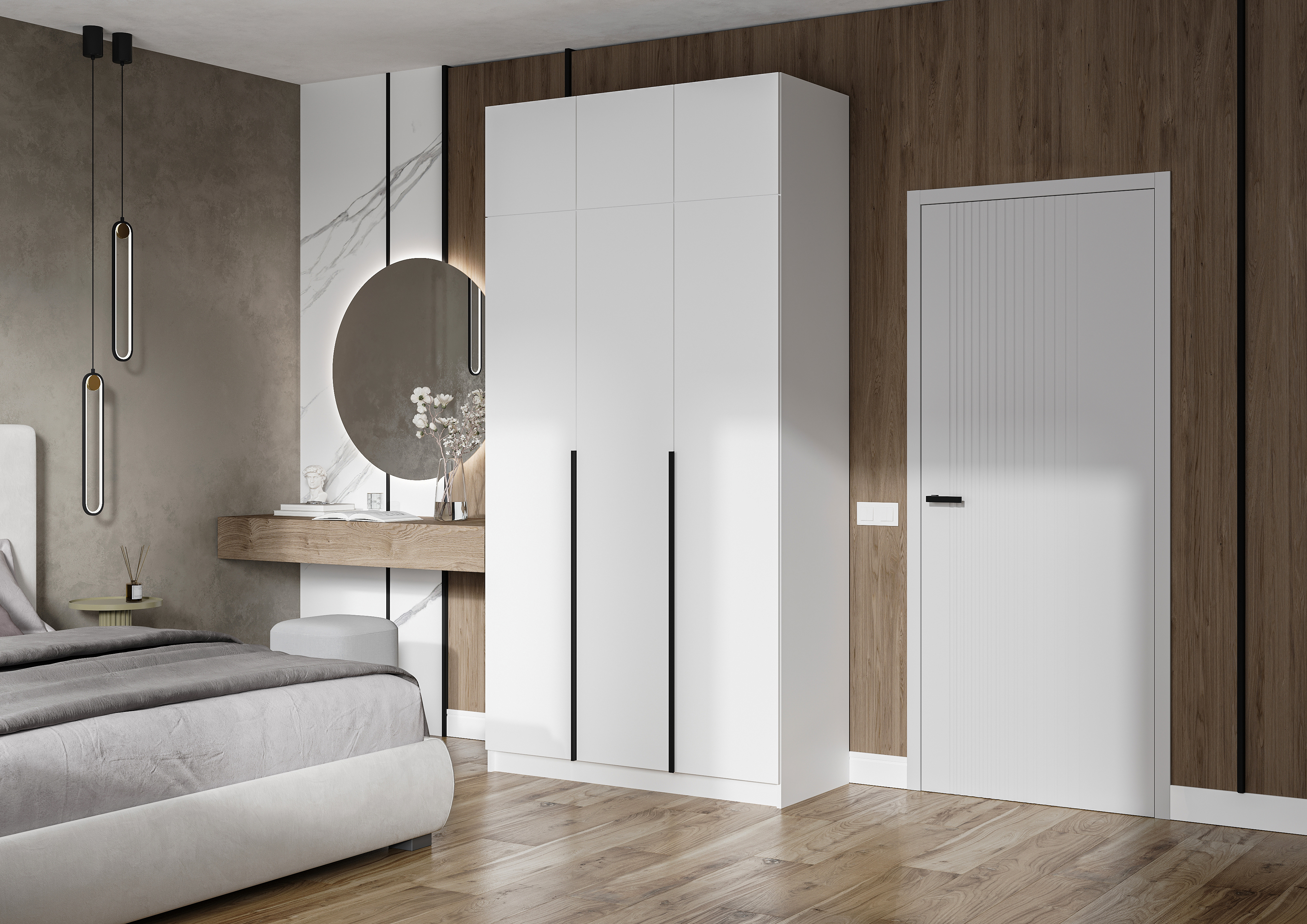 Изображение товара Современный распашной шкаф Лион с антресолью белый 120x240x55 см