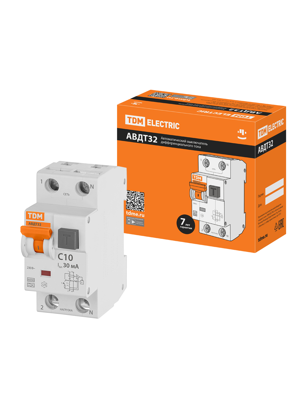 Изображение товара Дифференциальный автомат Tdm electric 32 2P C10 А 30 мА 6 кА A SQ0202-0202