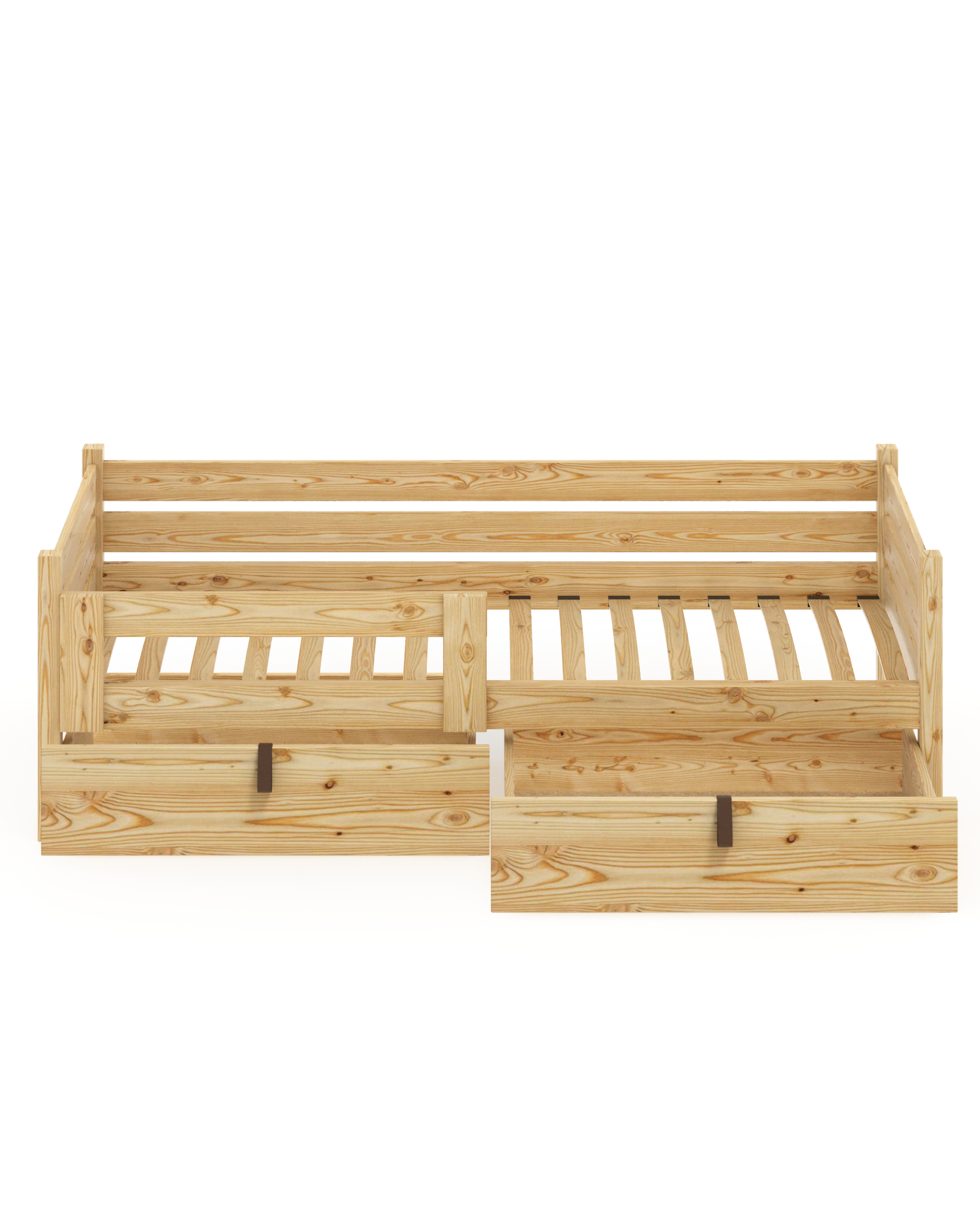 Изображение товара Кровать односпальная Solarius Подростковая ортопедическое основание 2 выкатных ящика 100x63x190 см Сосна без покрытия цвет дерево