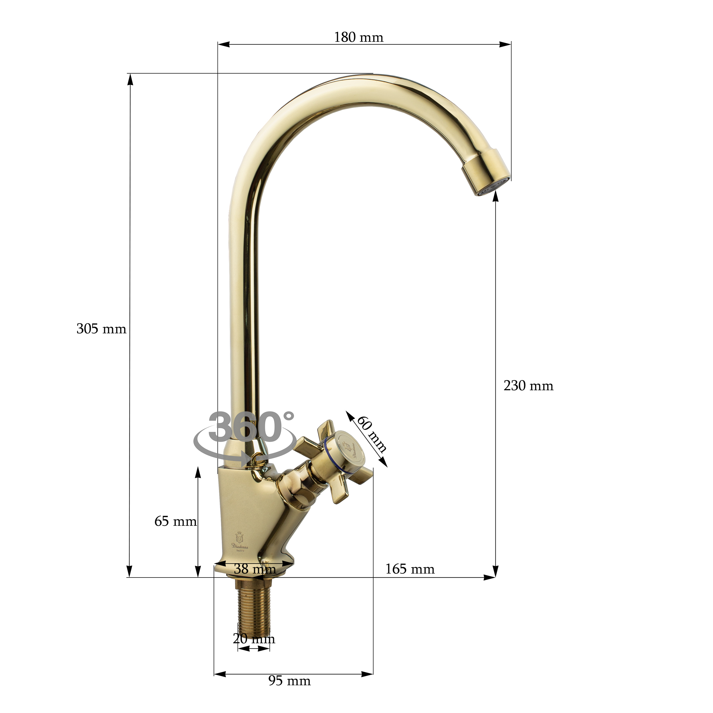 Изображение товара Кран водоразборный Diadonna 1/2" латунь золото с поворотом