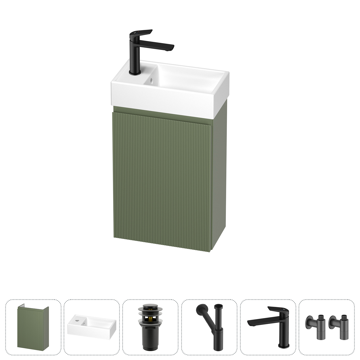 Изображение товара Тумба с раковиной подвесная Wellsee WC Area 20216900R с донным клапаном, сифоном, смесителем и вентилями