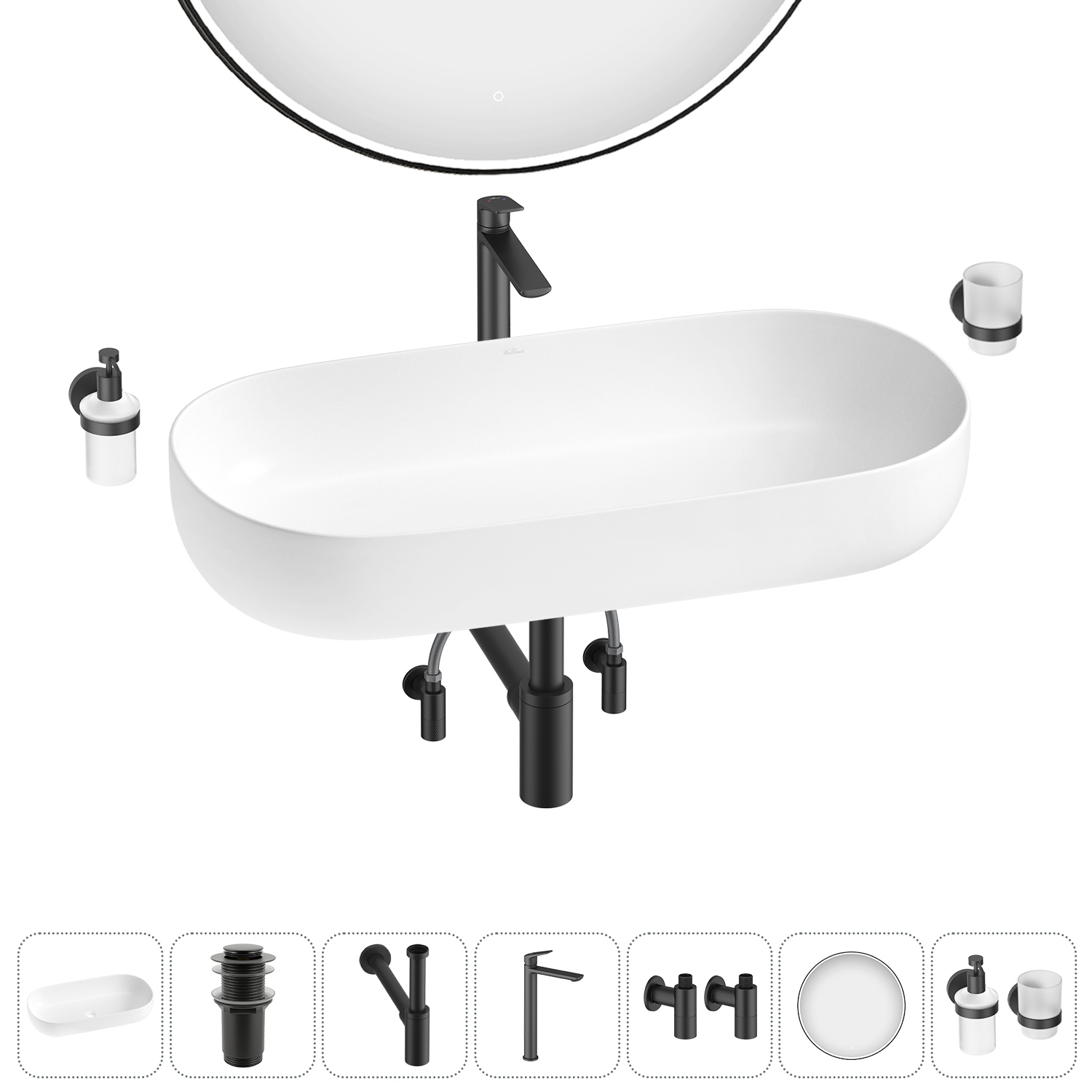 Изображение товара Раковина накладная Wellsee Chic Riviera 80см комплект 7 в 1 для ванной