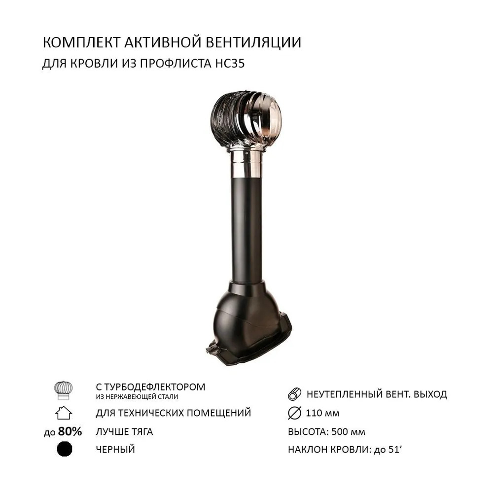 Изображение товара Турбодефлектор Polivent TD110 НСТ для кровельного профнастила 35 мм цвет черный