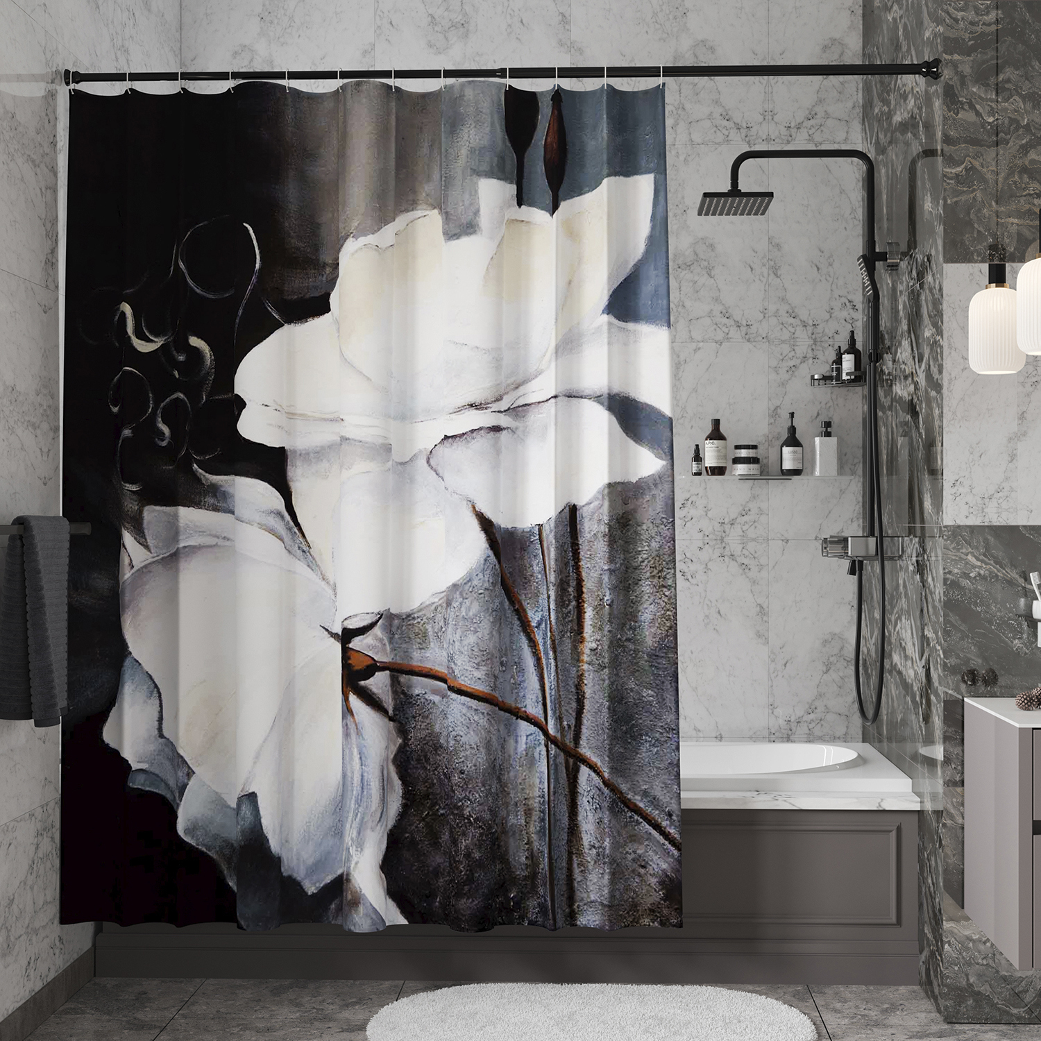 Изображение товара Шторка для ванной Wasserkraft Ammer SC-70102 180x200 см черная водоотталкивающая