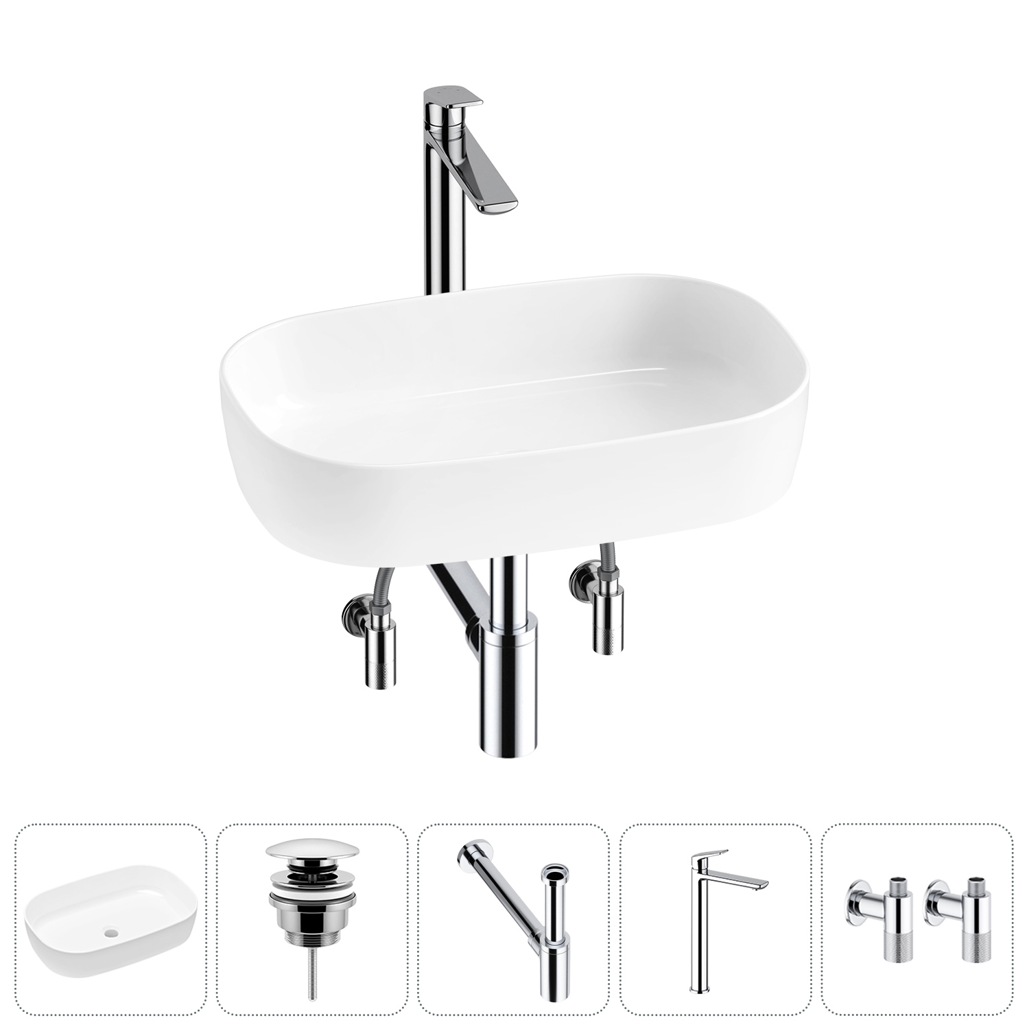 Изображение товара Раковина Lavinia boho bathroom sink slim 54 см белая с комплектом 5 в 1