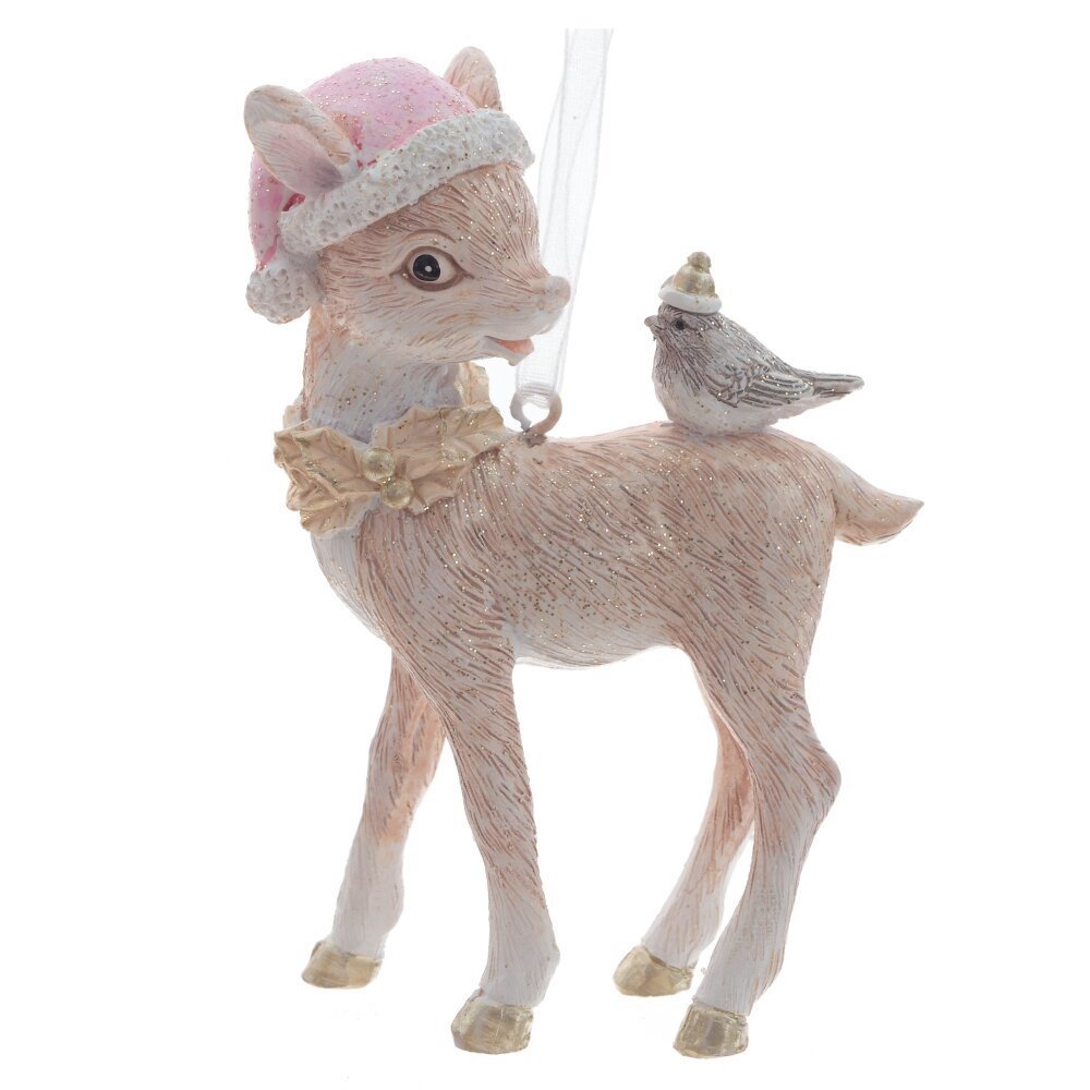 Изображение товара Елочная игрушка олененок бежевый из полистоуна 9.5 см декоративная новогодняя елочная украшение