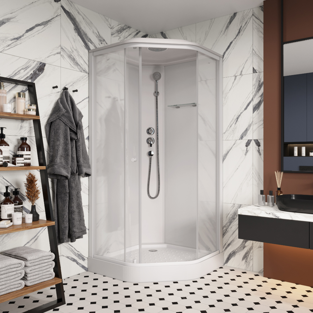 Изображение товара Душевая кабина Parly P91 90x90x215 с прозрачным стеклом и белым профилем