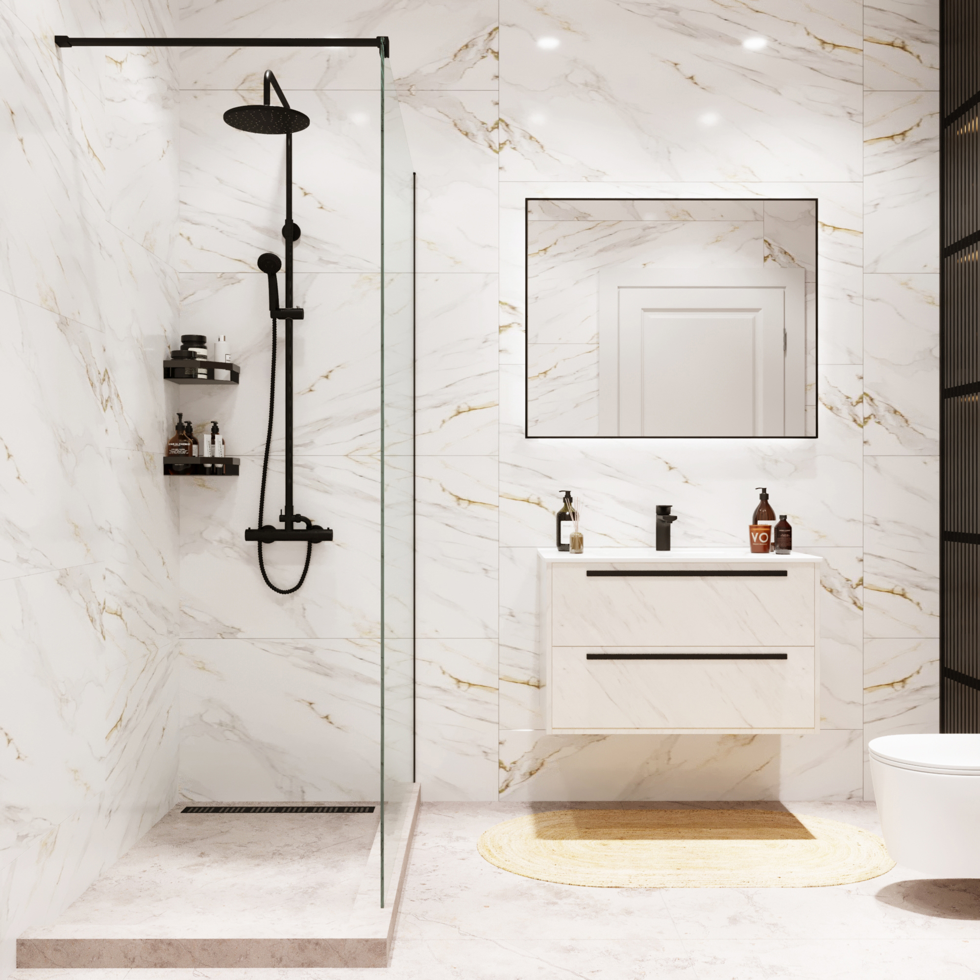 Изображение товара Душевая перегородка BENETTO Walk In MEBELVANN 70x200 см черный профиль