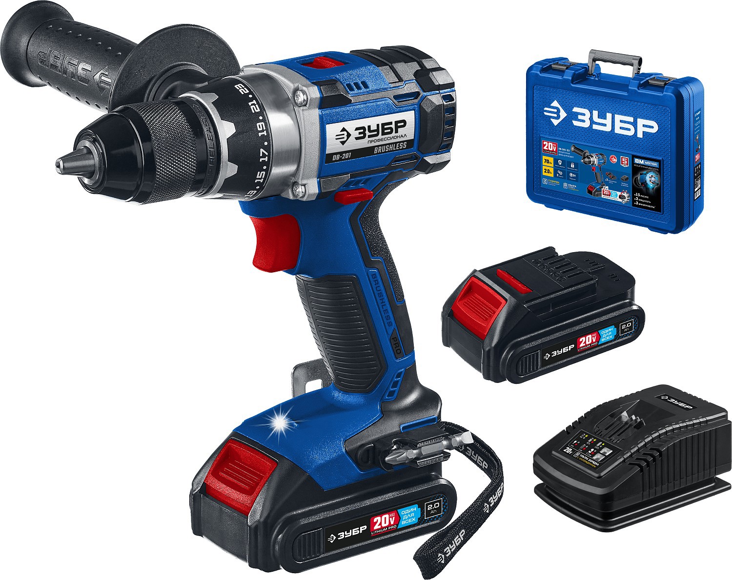 Изображение товара Аккумуляторная дрель-шуруповерт Зубр DB-201-22 20 В литий-ионная бесщеточная