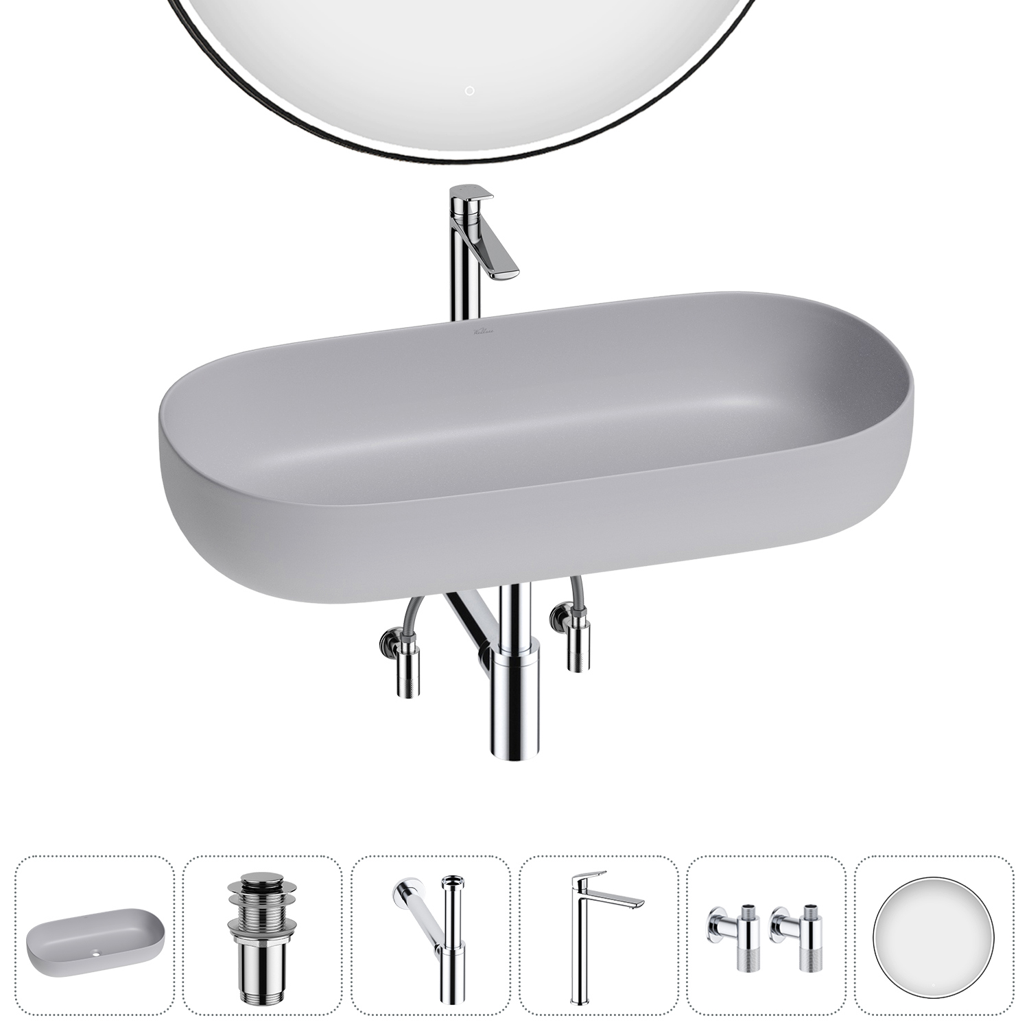 Изображение товара Раковина накладная Wellsee Chic Riviera 80см комплект 6 в 1 Польша