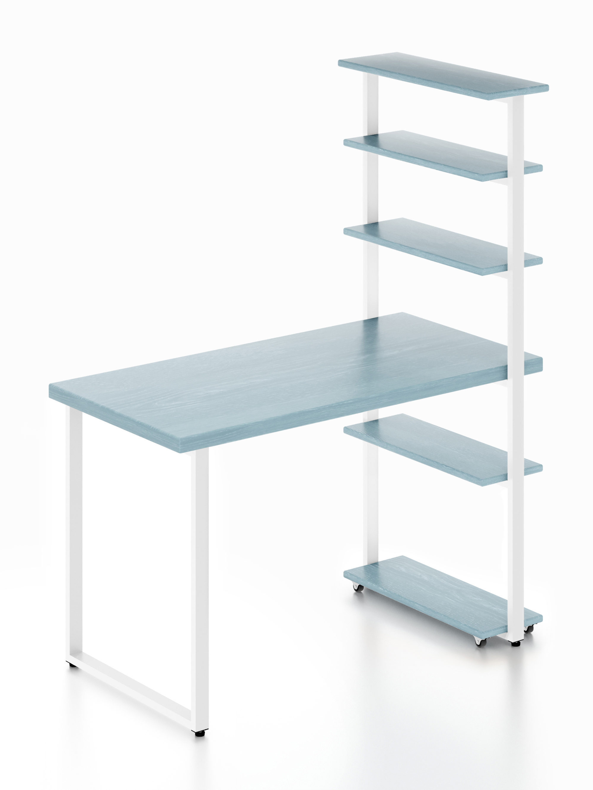 Изображение товара Стол Solarius loft 5 полок столешница 40 мм 60x145x90 см белые металлические ножки сосна цвет голубой