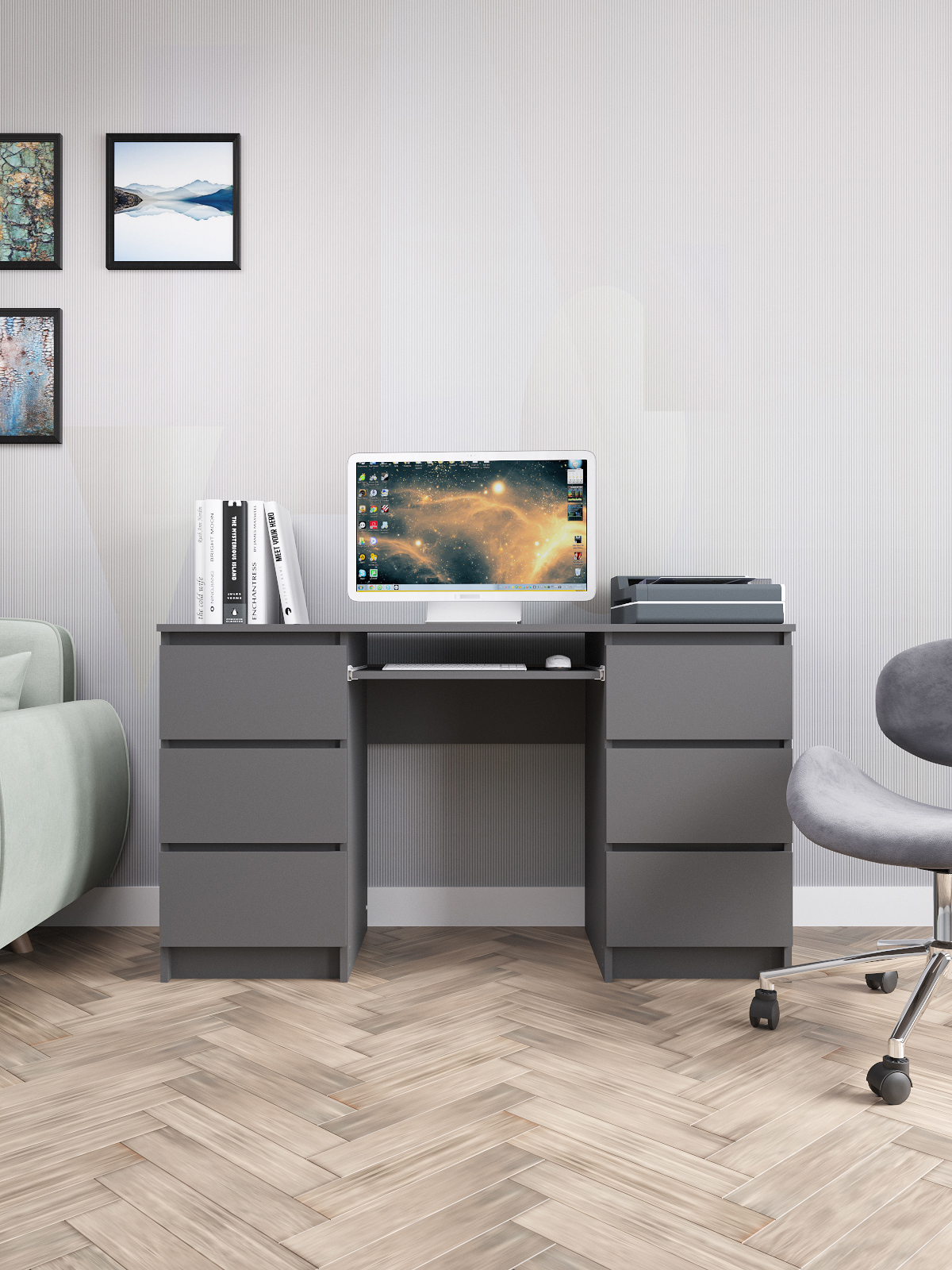 Изображение товара Стол письменный Мори 52155 с 2 тумбами и выдвижной полкой 135.4x77x50 см