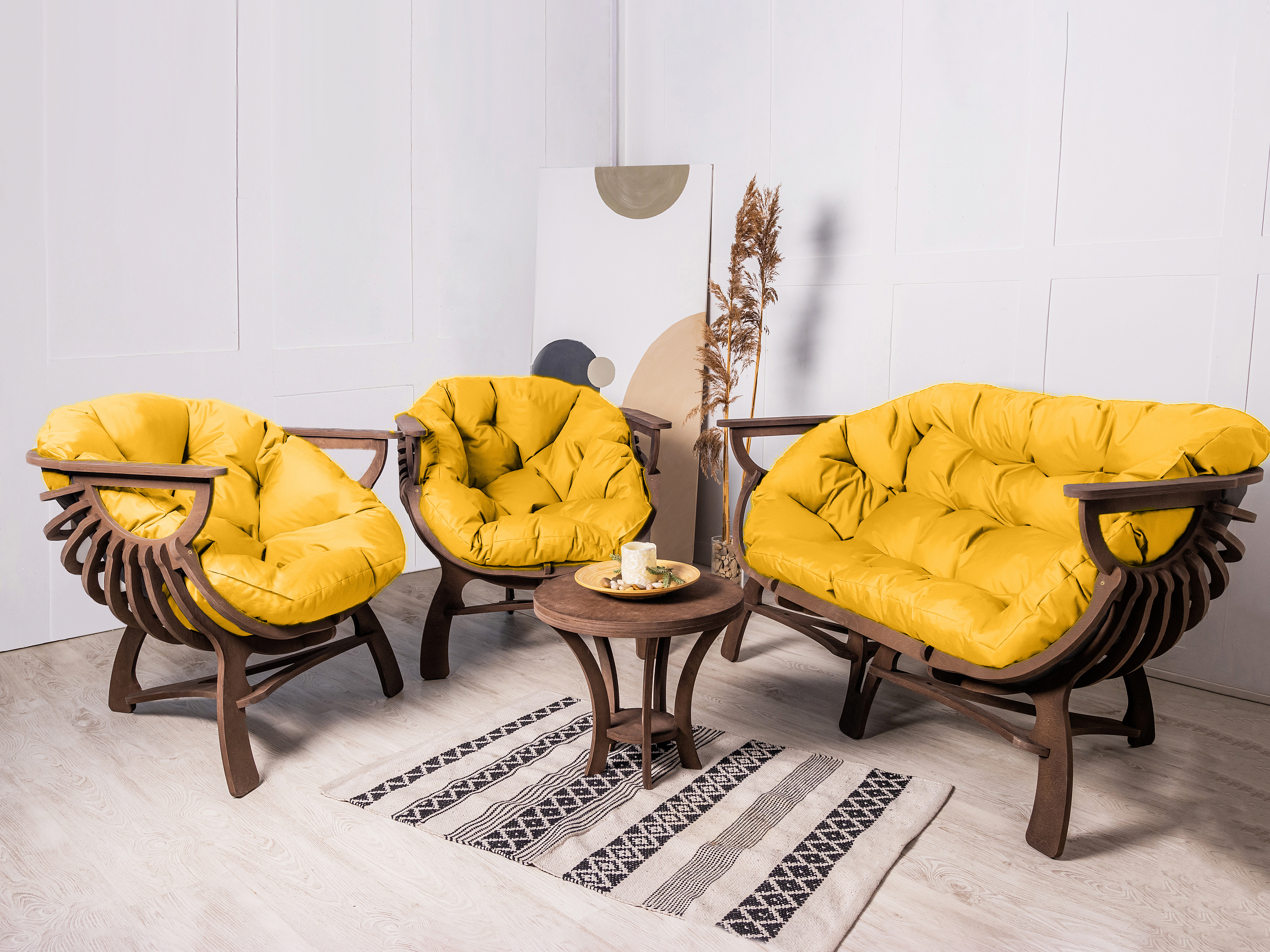 Изображение товара Набор садовой мебели для отдыха Феникс Ракушка фанера желтый/золотой 4 предмета